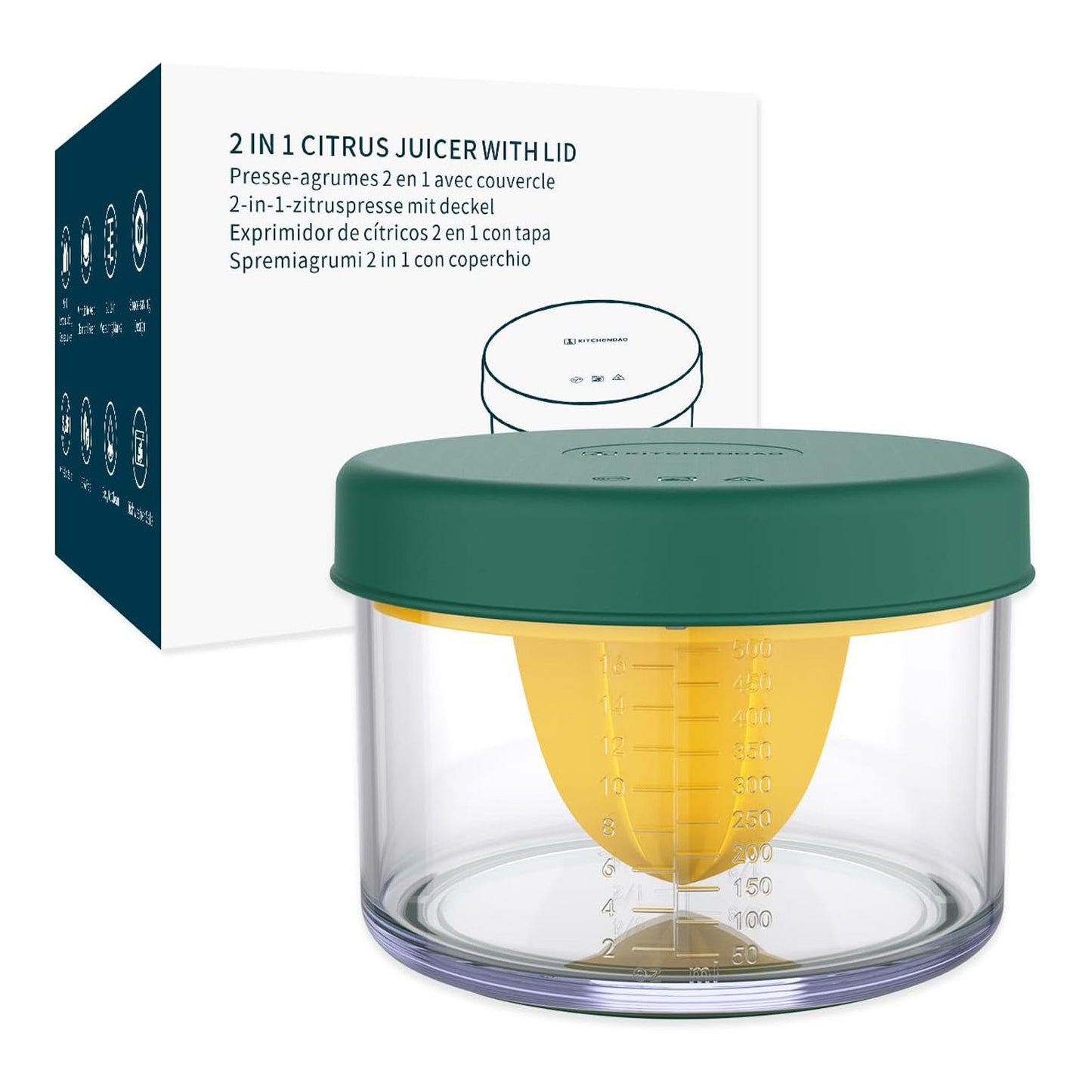 KITCHENDAO 2 in 1 Citrus Juicer with Lid, 16OZ