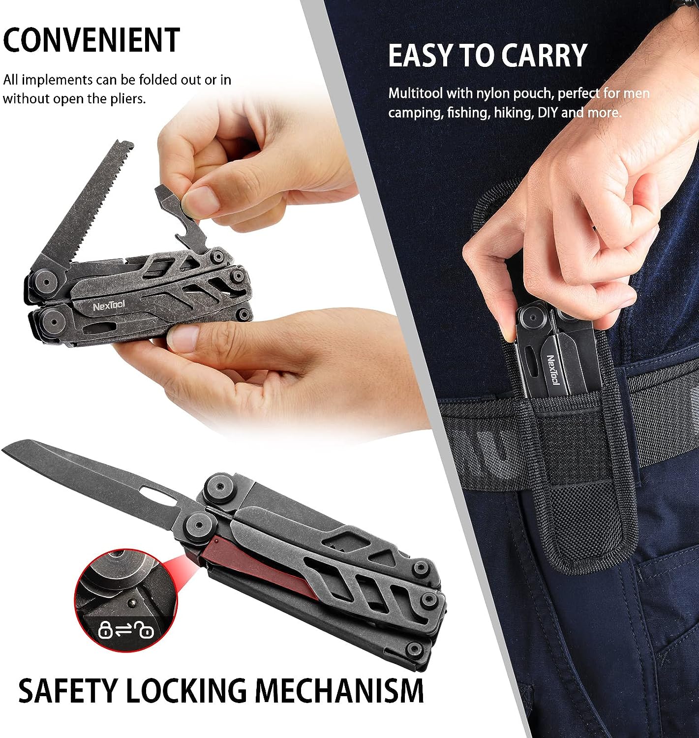 NexTool Flagship Pro Multitool 16 in 1 with Safety Locking, Black