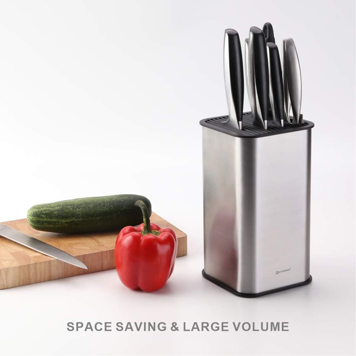Square Knife Block with Slots for Scissors and Sharpening, Capacity 12-15 Knives