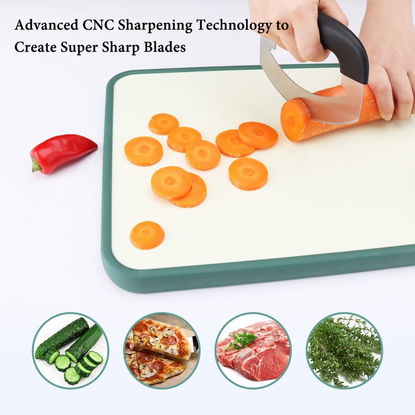 KITCHENDAO Salad Chopper, Pizza Cutter Rocker Knife with Protective Covers