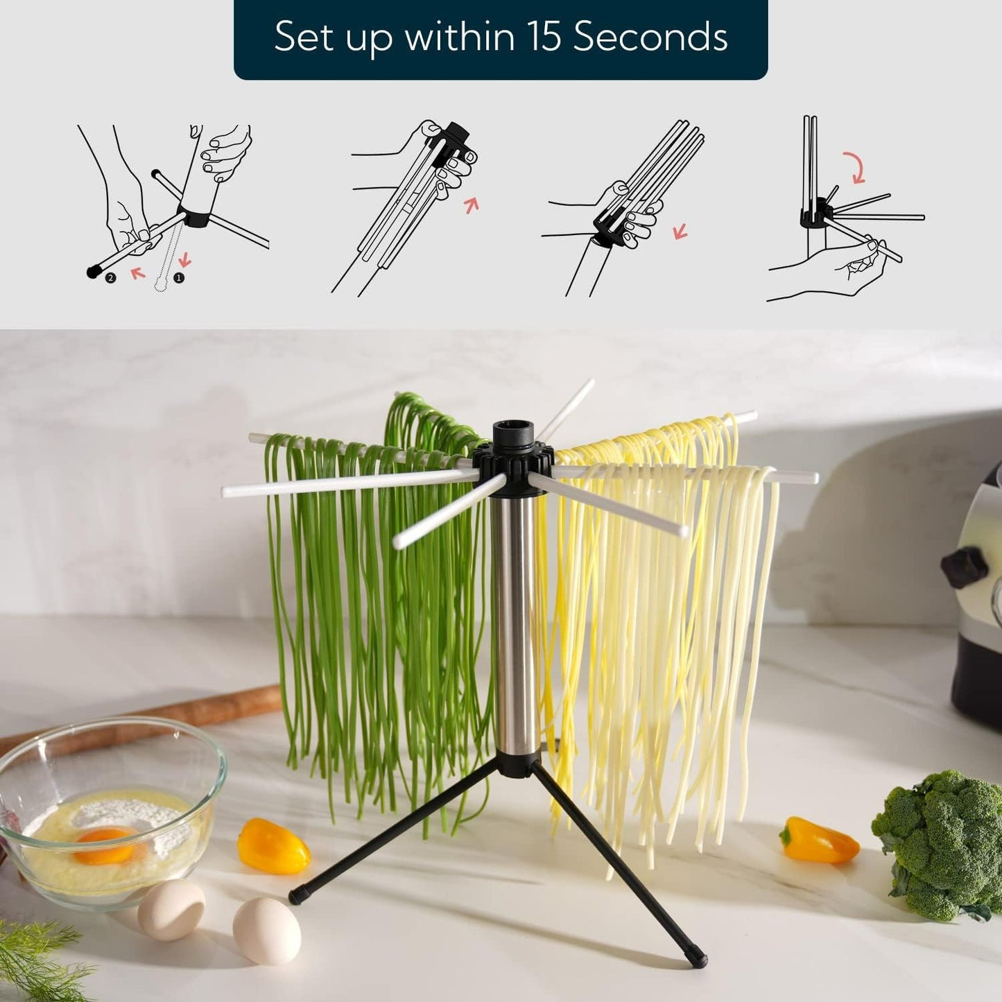 KITCHENDAO Collapsible Pasta Drying Rack for Noodle and Spaghetti up to 2.5 KG