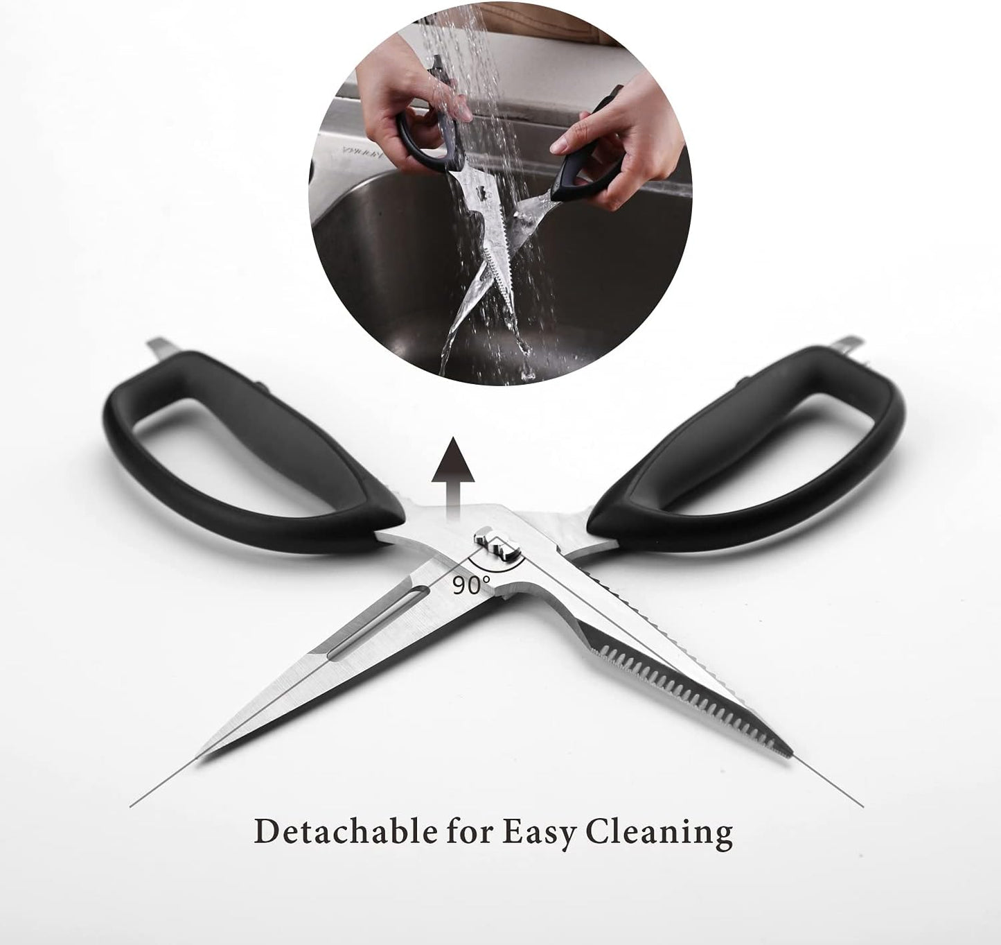 KITCHENDAO Kitchen Scissors in Stainless Steel, with Magnetic Sheath