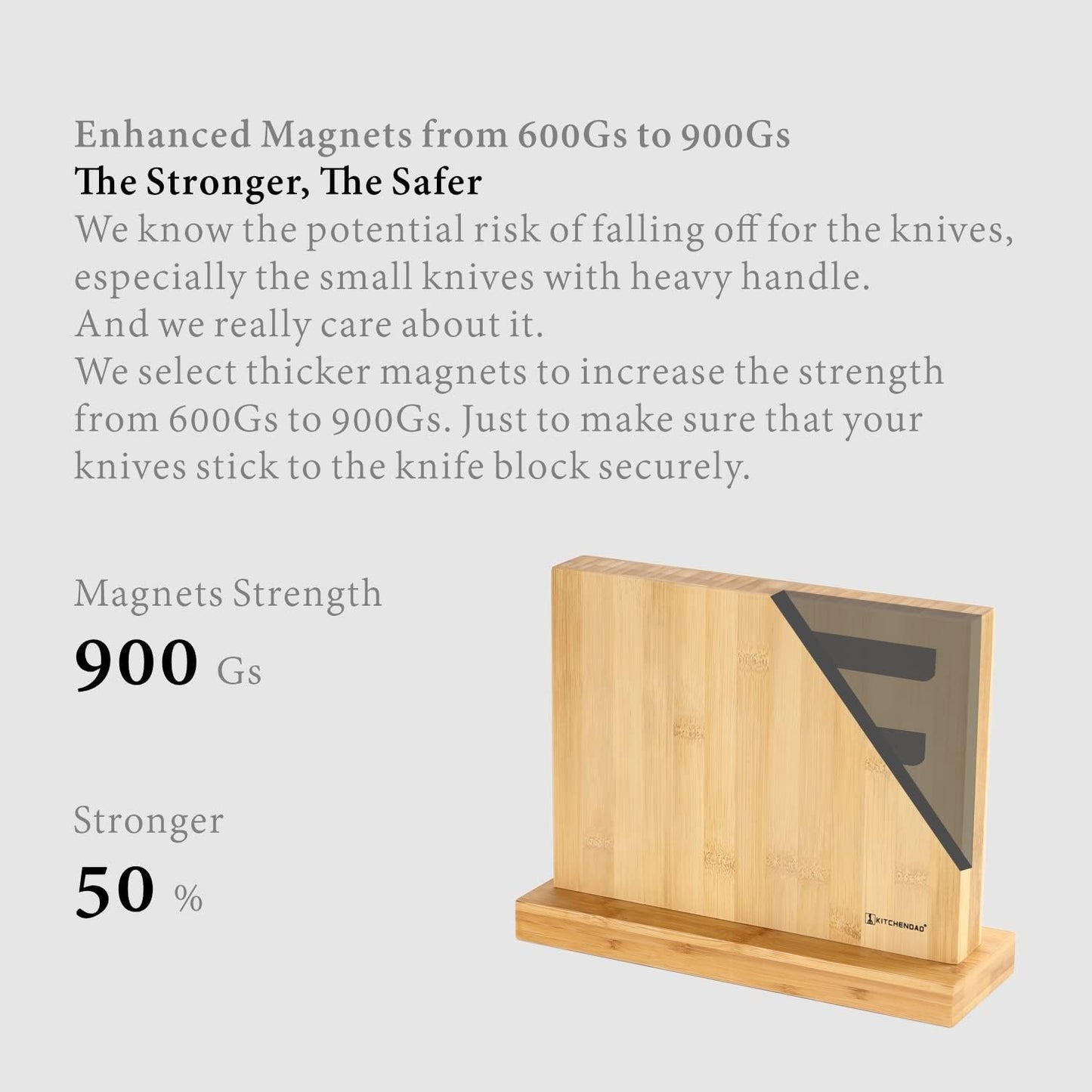 KITCHENDAO Magnetic Knife Holder in Bamboo with Enhanced Magnets, Double Sided Capacity to Organizer Knives
