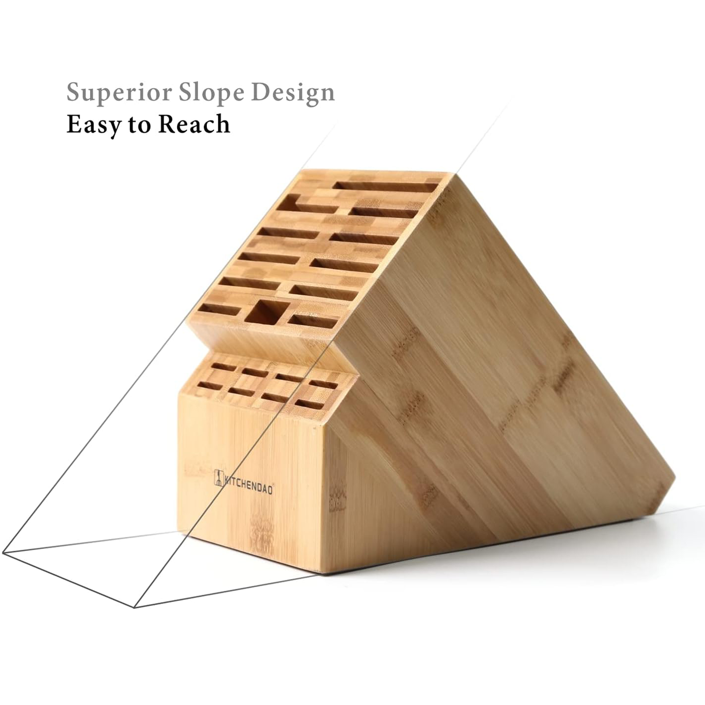 KITCHENDAO Knife Block in Bamboo with Slots for Scissors and Sharpening Rod, Capacity 19 Knives