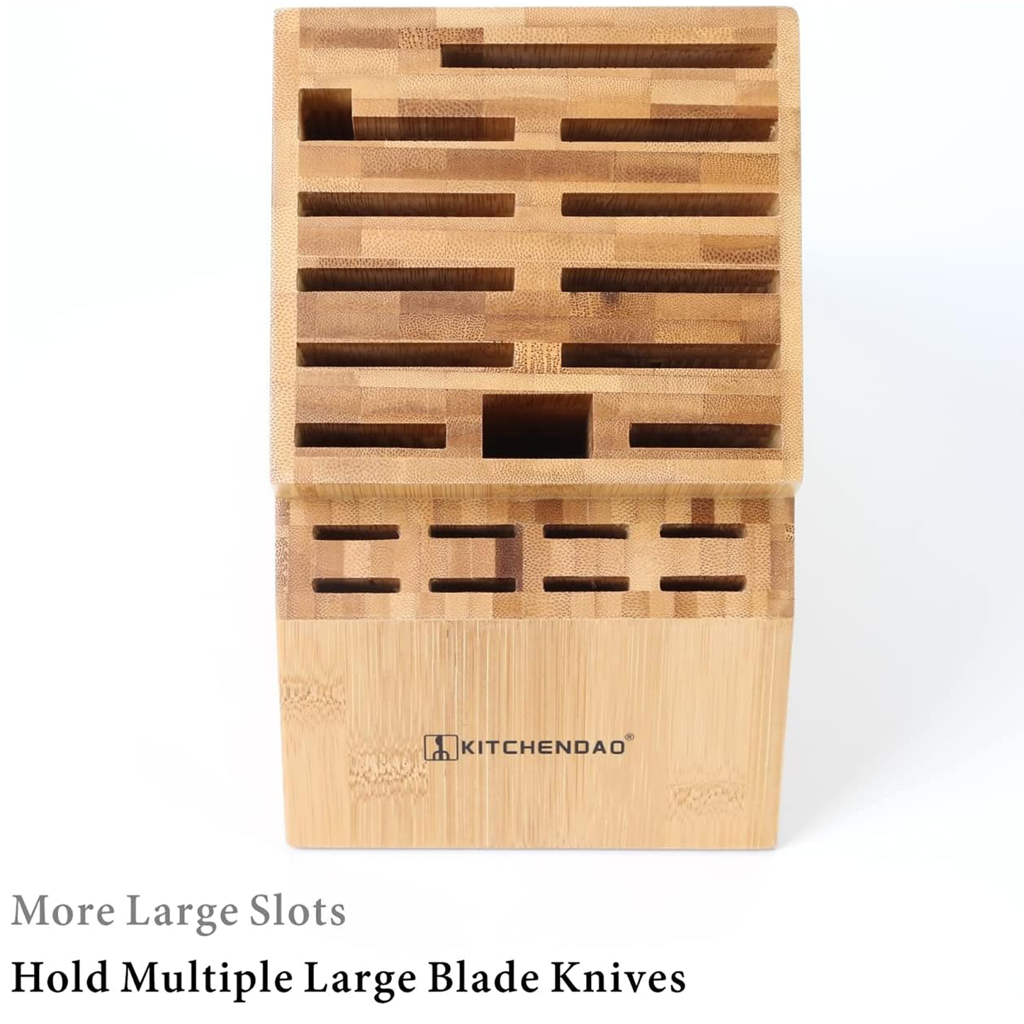 KITCHENDAO Knife Block in Bamboo with Slots for Scissors and Sharpening Rod, Capacity 19 Knives