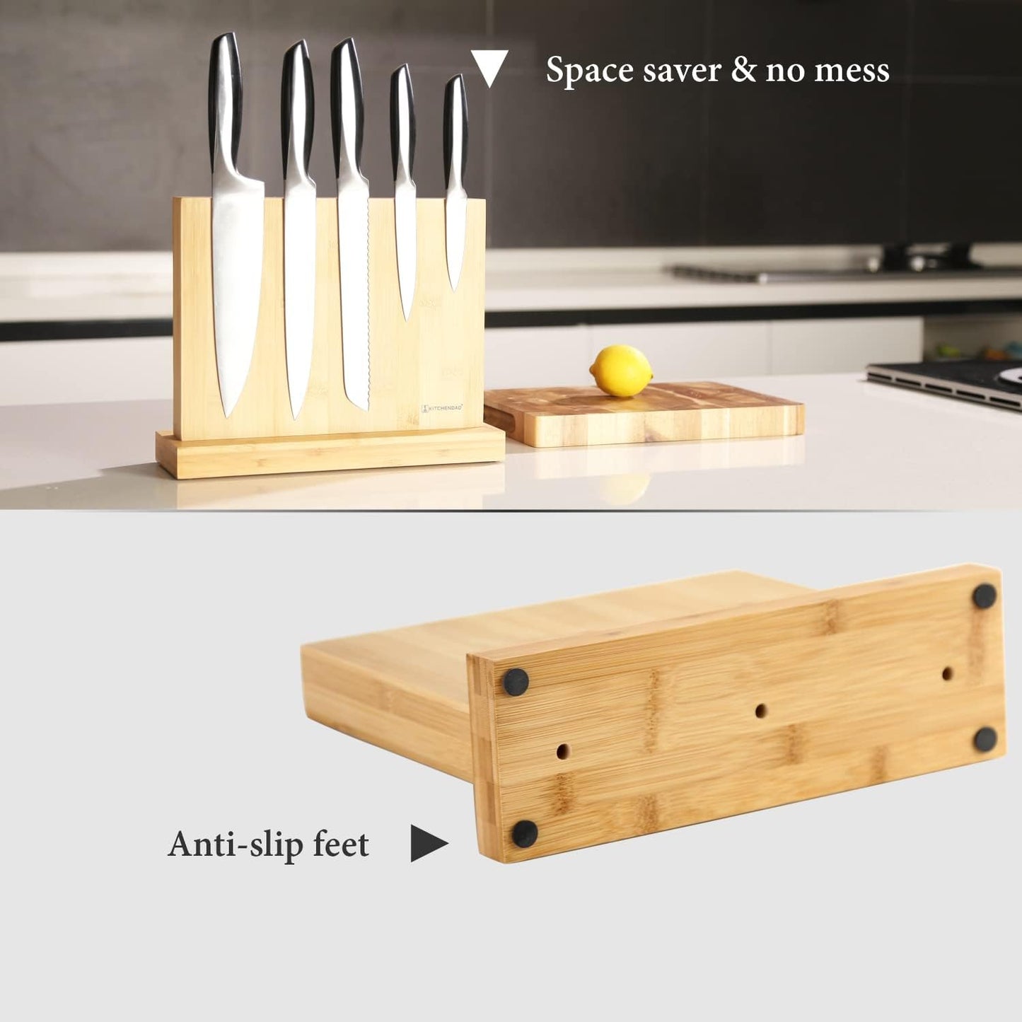 KITCHENDAO Magnetic Knife Holder in Bamboo with Enhanced Magnets, Double Sided Capacity to Organizer Knives