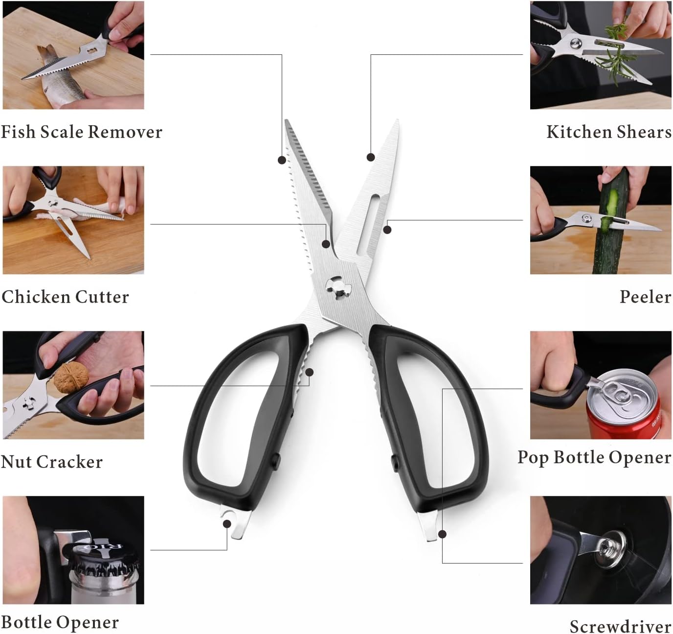 KITCHENDAO Kitchen Scissors in Stainless Steel, with Magnetic Sheath
