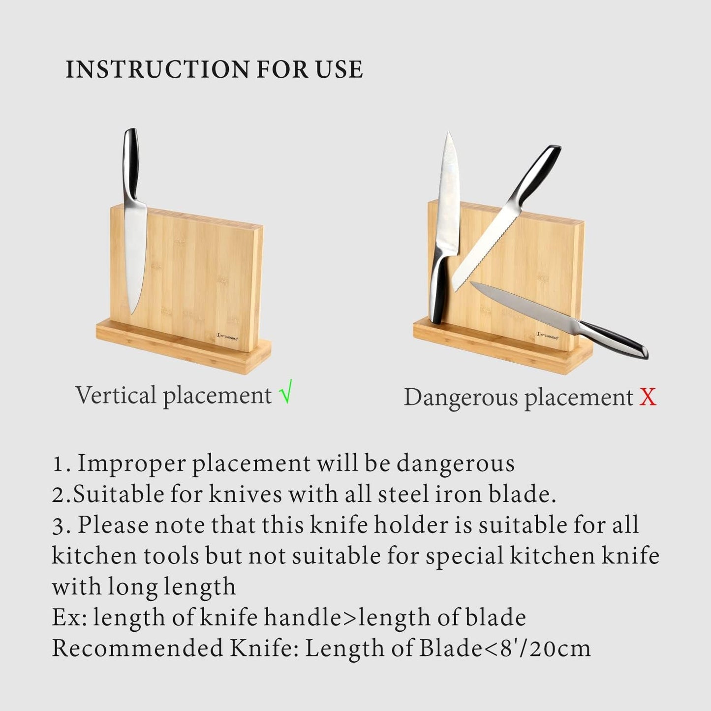 KITCHENDAO Magnetic Knife Holder in Bamboo with Enhanced Magnets, Double Sided Capacity to Organizer Knives