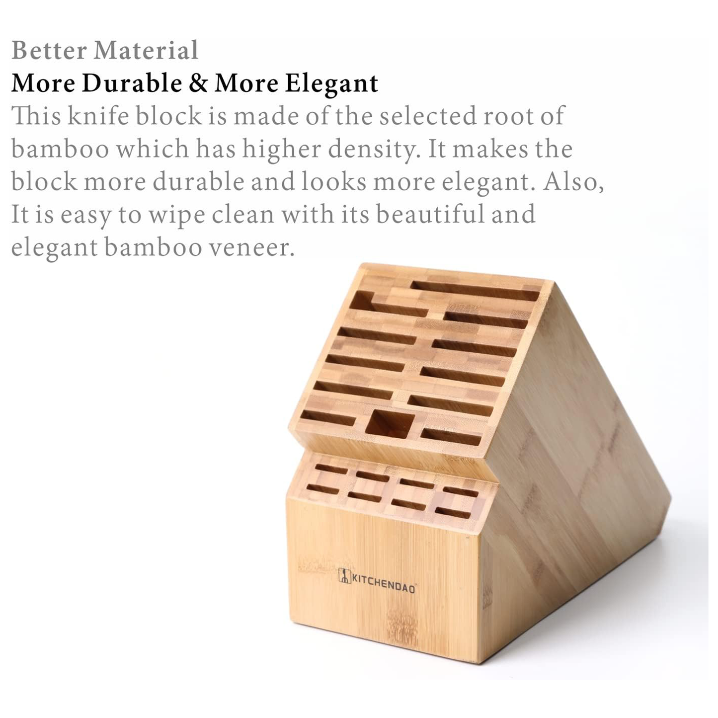 KITCHENDAO Knife Block in Bamboo with Slots for Scissors and Sharpening Rod, Capacity 19 Knives