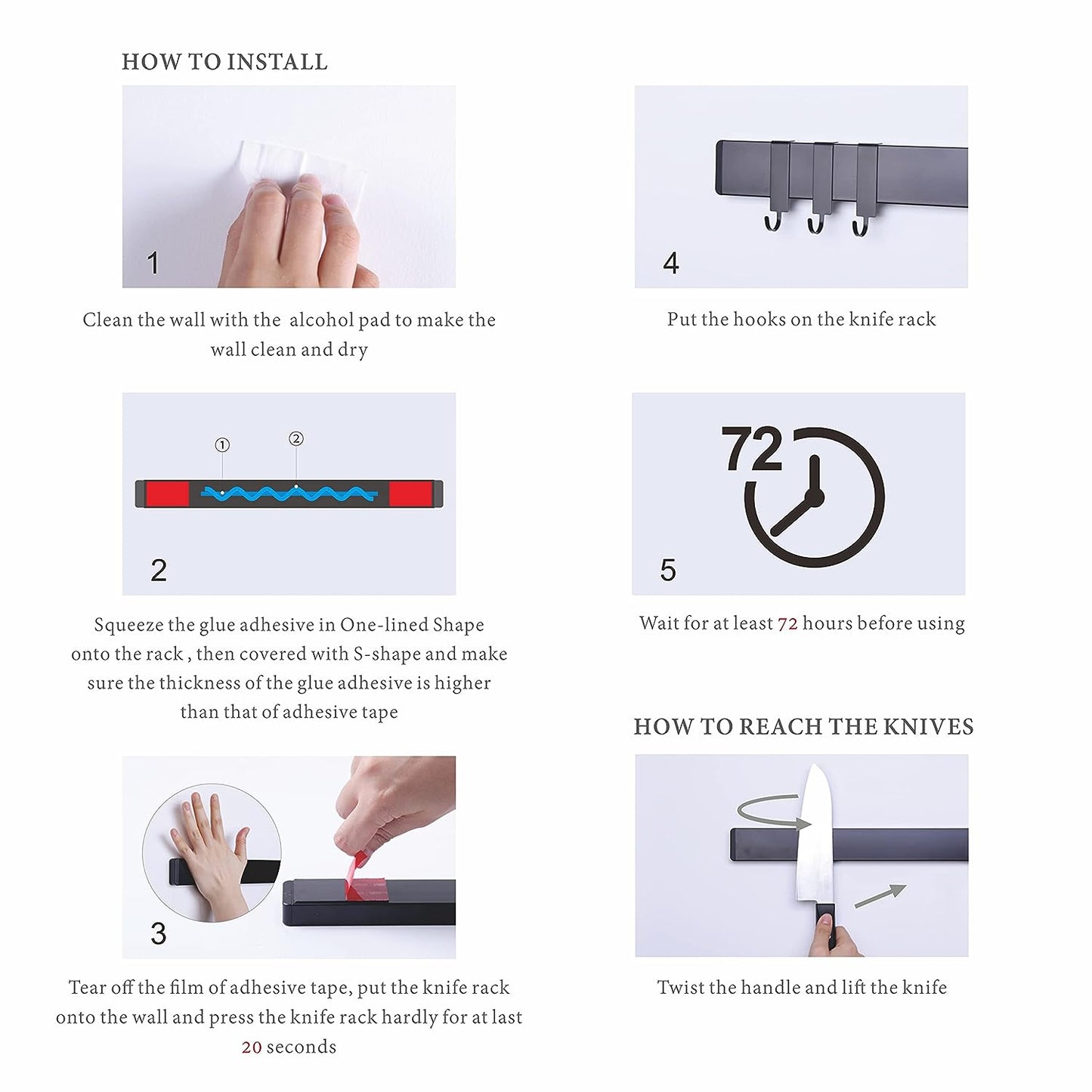 KITCHENDAO Stainless Steel Magnetic Knife Holder for Wall 16 Inch, with 3 Hooks