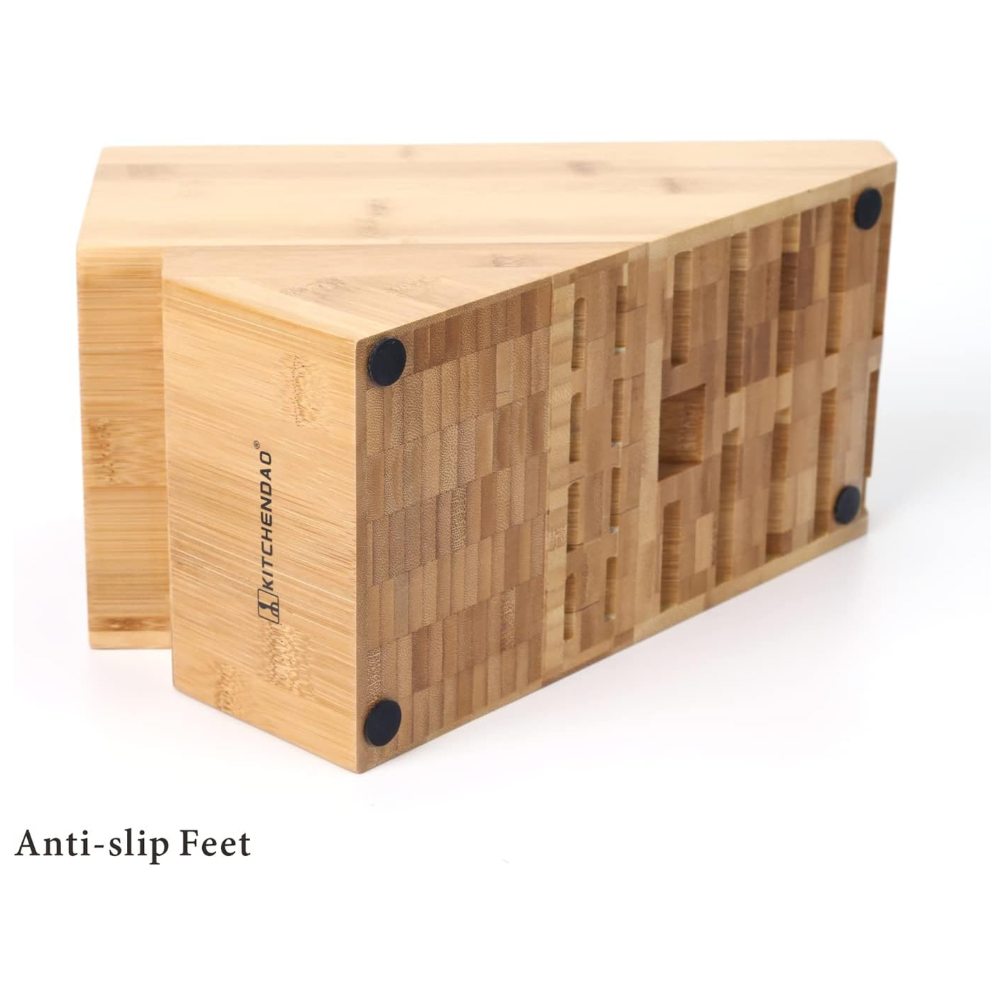 KITCHENDAO Knife Block in Bamboo with Slots for Scissors and Sharpening Rod, Capacity 19 Knives