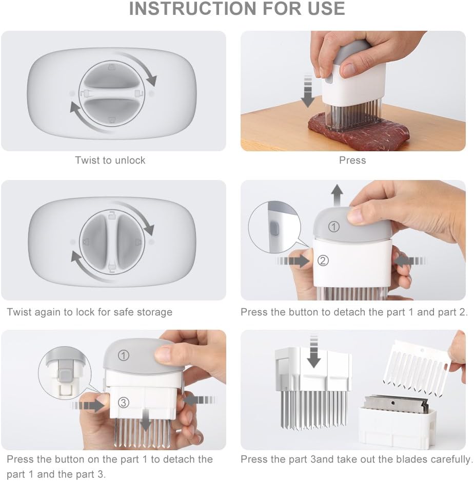 KITCHENDAO Detachable Meat Tenderizer with 48 Stainless Steel Ultra Sharp Needles