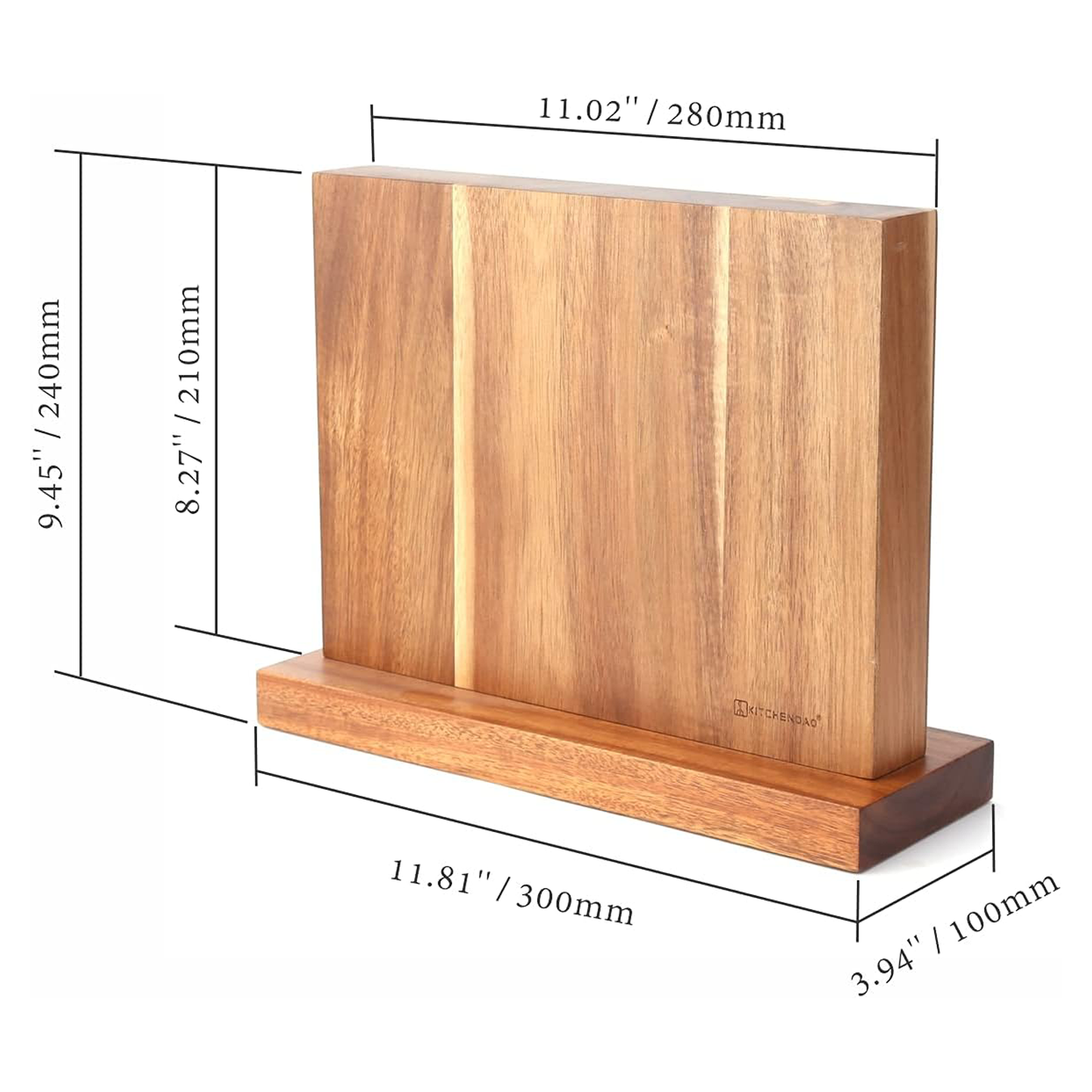 KITCHENDAO Magnetic Knife Holder in Acacia Wood with Enhanced Magnets, Double Sided Capacity to Organizer Knives