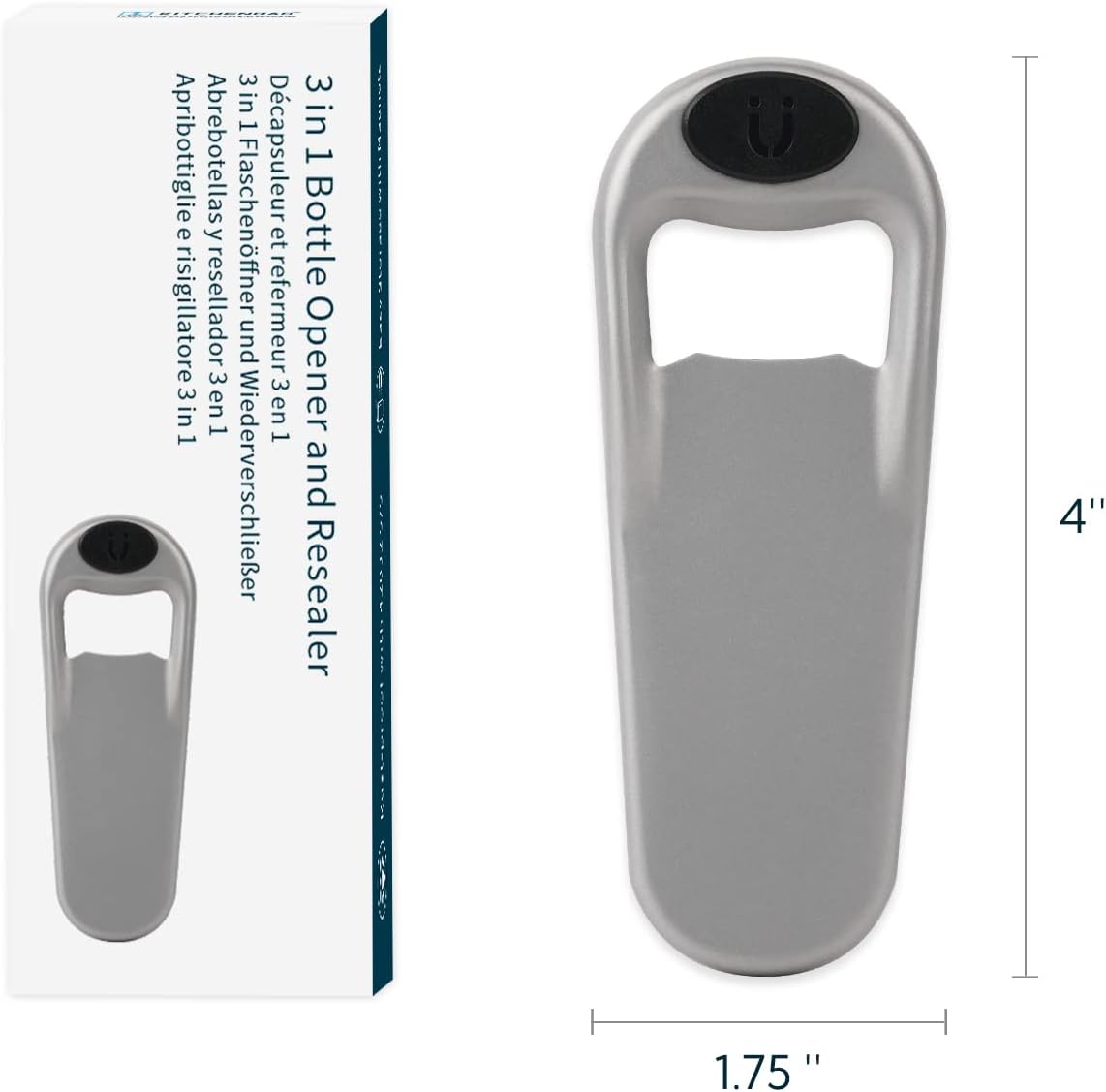 KITCHENDAO 3 in 1 Magnetic Beer Bottle Opener with Cap Catcher, Airtight with Silicone