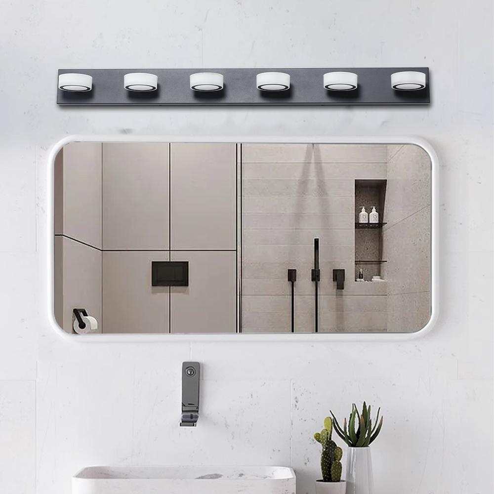 (Same as W1340110595/L2010) 45" Modern 6-Light LED Vanity Light, Sleek Black Bathroom Wall Light Fixture for Mirror, Shower, and Bathroom Decor