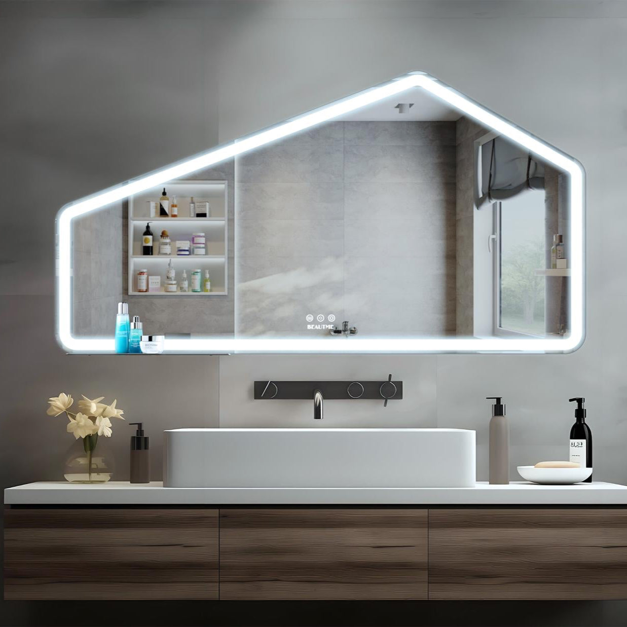 52*28 inch LED Bathroom Vanity Mirror Wall Mounted Adjustable White/Warm/Natural Lights Anti-Fog Touch Switch with Memory Modern Smart Large Bathroom Mirrors