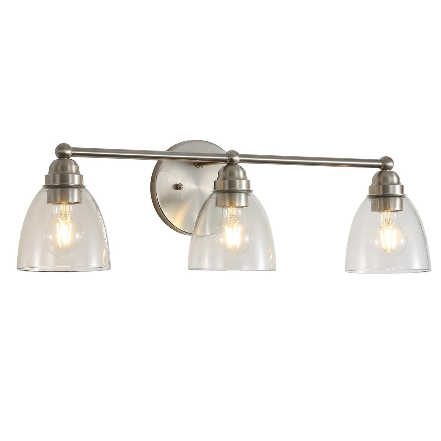 Modern 3-Light Brushed Nickel Bathroom Vanity Light with Clear Glass Shade, E26 Wall Sconces Over Mirror for Living Room Bedroom Hallway (Bulb Not Included)
