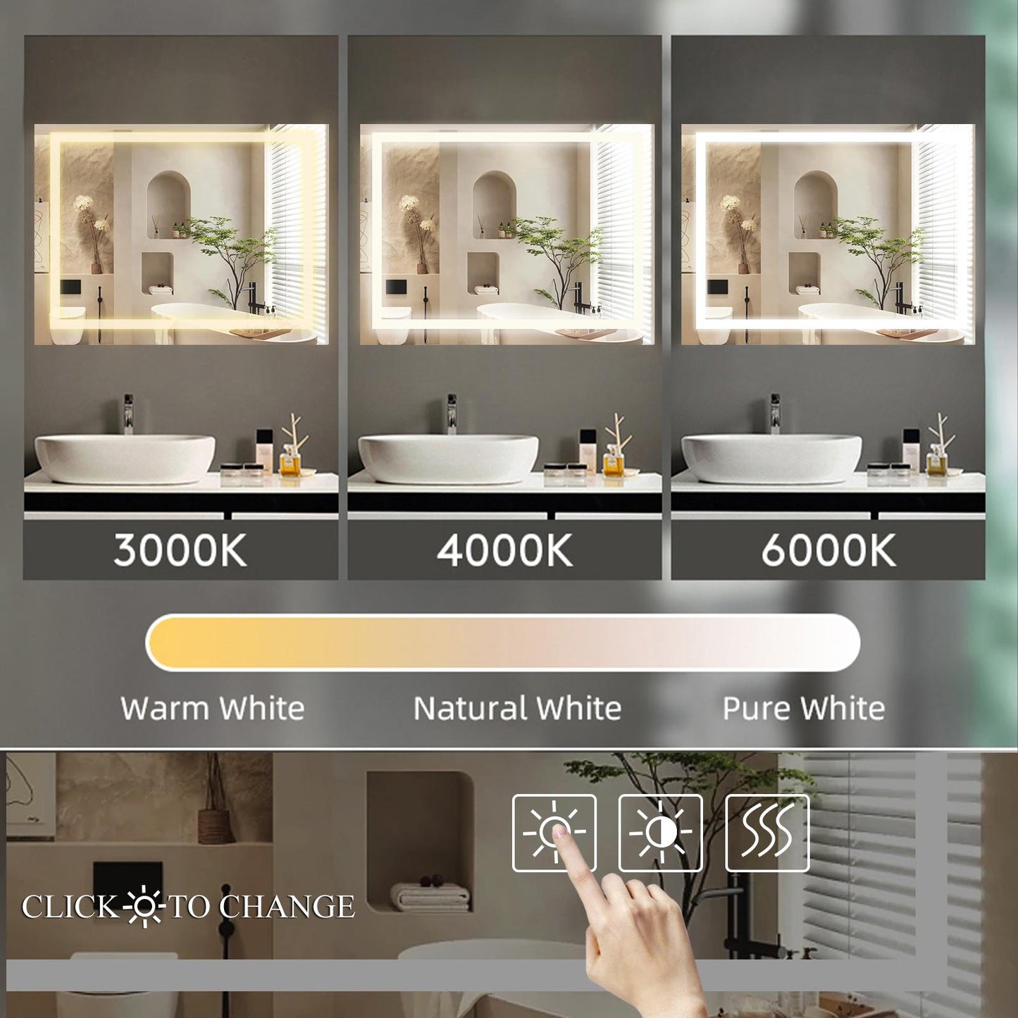 48" x 36" LED Bathroom Mirror with Anti-Fog and Touch Sensor – Modern Frameless Lighted Wall Mirror for Bathroom Vanity, Shower Room, or Dressing Area