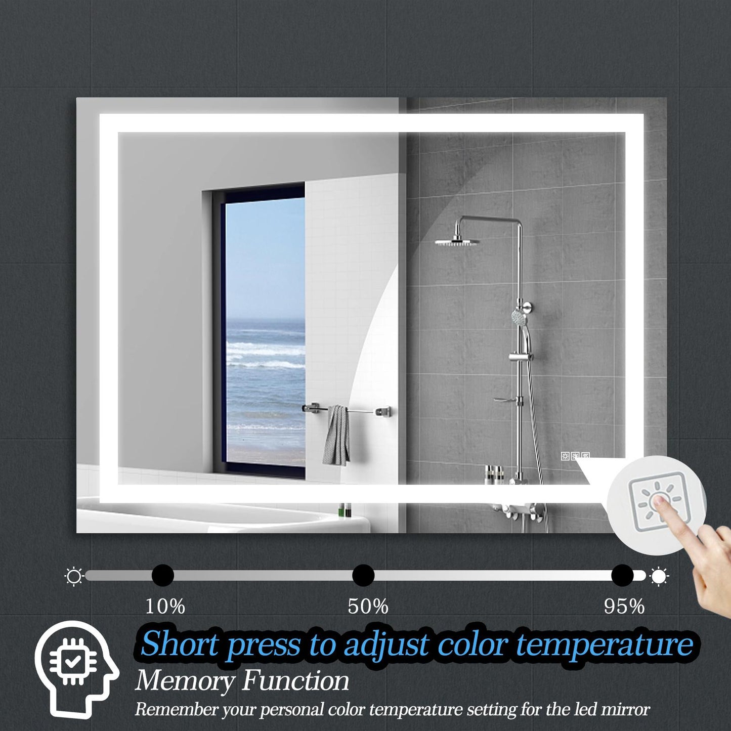 48" x 36" LED Bathroom Mirror with Anti-Fog and Touch Sensor – Modern Frameless Lighted Wall Mirror for Bathroom Vanity, Shower Room, or Dressing Area