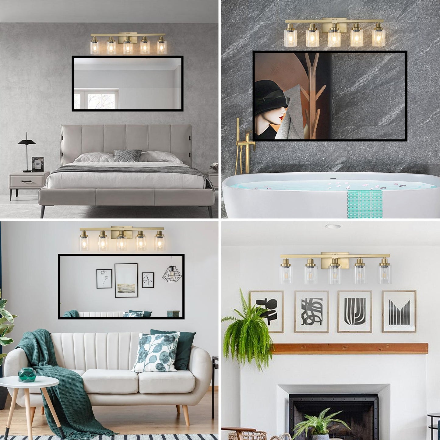 31" Golden 5-Light Vanity Light with Clear Glass Shades, Modern Iron Metal Bathroom Wall Fixture for Mirror, Ideal for Bathroom and Dressing Table (No Bulbs)