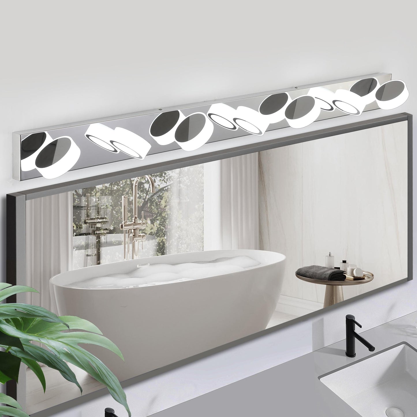 52" Modern 7-Light LED Vanity Light Fixture - Chrome Finish with Acrylic Light Shades - Energy-Efficient Bathroom Wall Sconce - Dimmable for Mirror, Shower, and Bathroom Decor