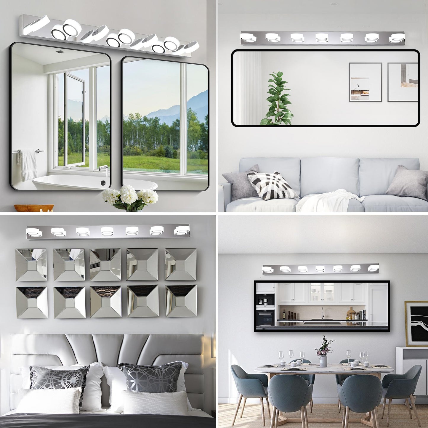 52" Modern 7-Light LED Vanity Light Fixture - Chrome Finish with Acrylic Light Shades - Energy-Efficient Bathroom Wall Sconce - Dimmable for Mirror, Shower, and Bathroom Decor