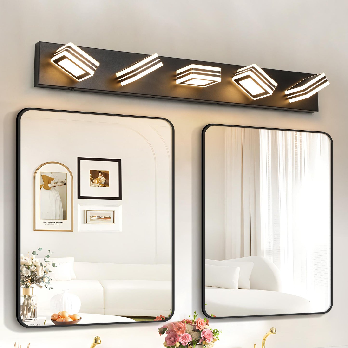 34" Modern 5-Light LED Vanity Light - Sleek Bathroom Wall Fixture, Iron & Acrylic, Dimmable & Energy-Efficient, Ideal for Mirror Lighting