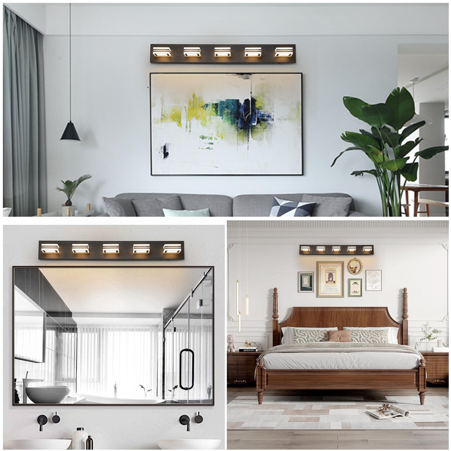 34" Modern 5-Light LED Vanity Light - Sleek Bathroom Wall Fixture, Iron & Acrylic, Dimmable & Energy-Efficient, Ideal for Mirror Lighting