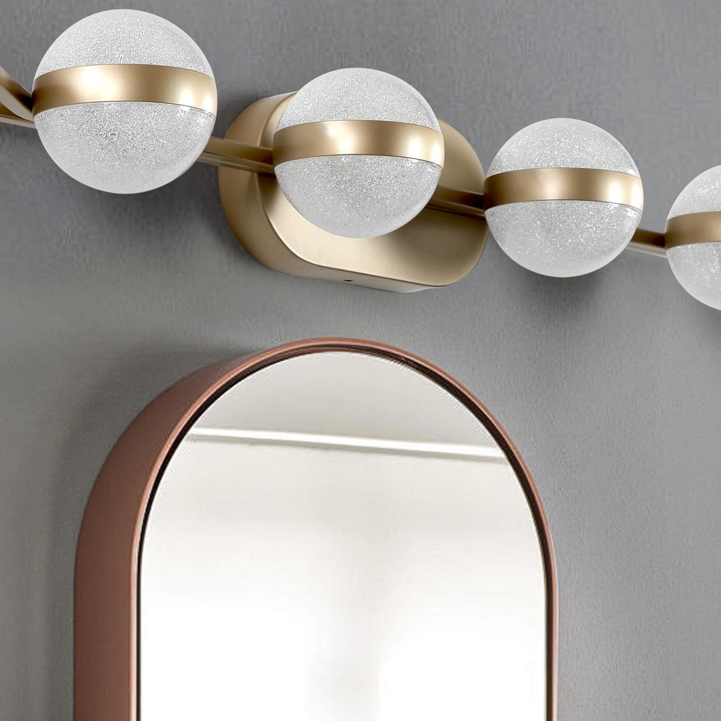 43" Gold Minimalist LED Bathroom Vanity Light with Crystal Sand Acrylic Shades, 6-Light Wall Mounted Decorative Lighting Fixture, Suitable for Bathroom Vanity Mirror