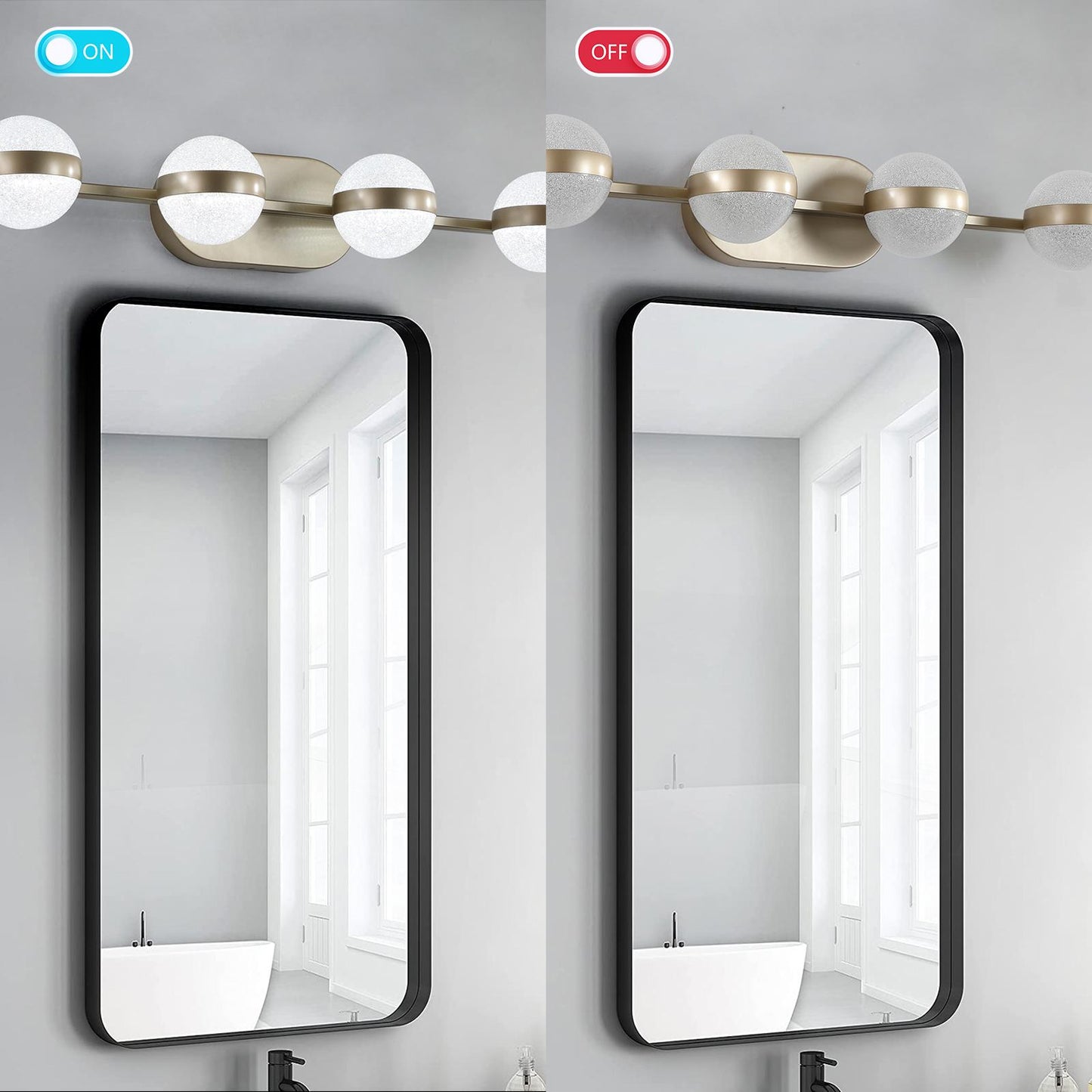43" Gold Minimalist LED Bathroom Vanity Light with Crystal Sand Acrylic Shades, 6-Light Wall Mounted Decorative Lighting Fixture, Suitable for Bathroom Vanity Mirror