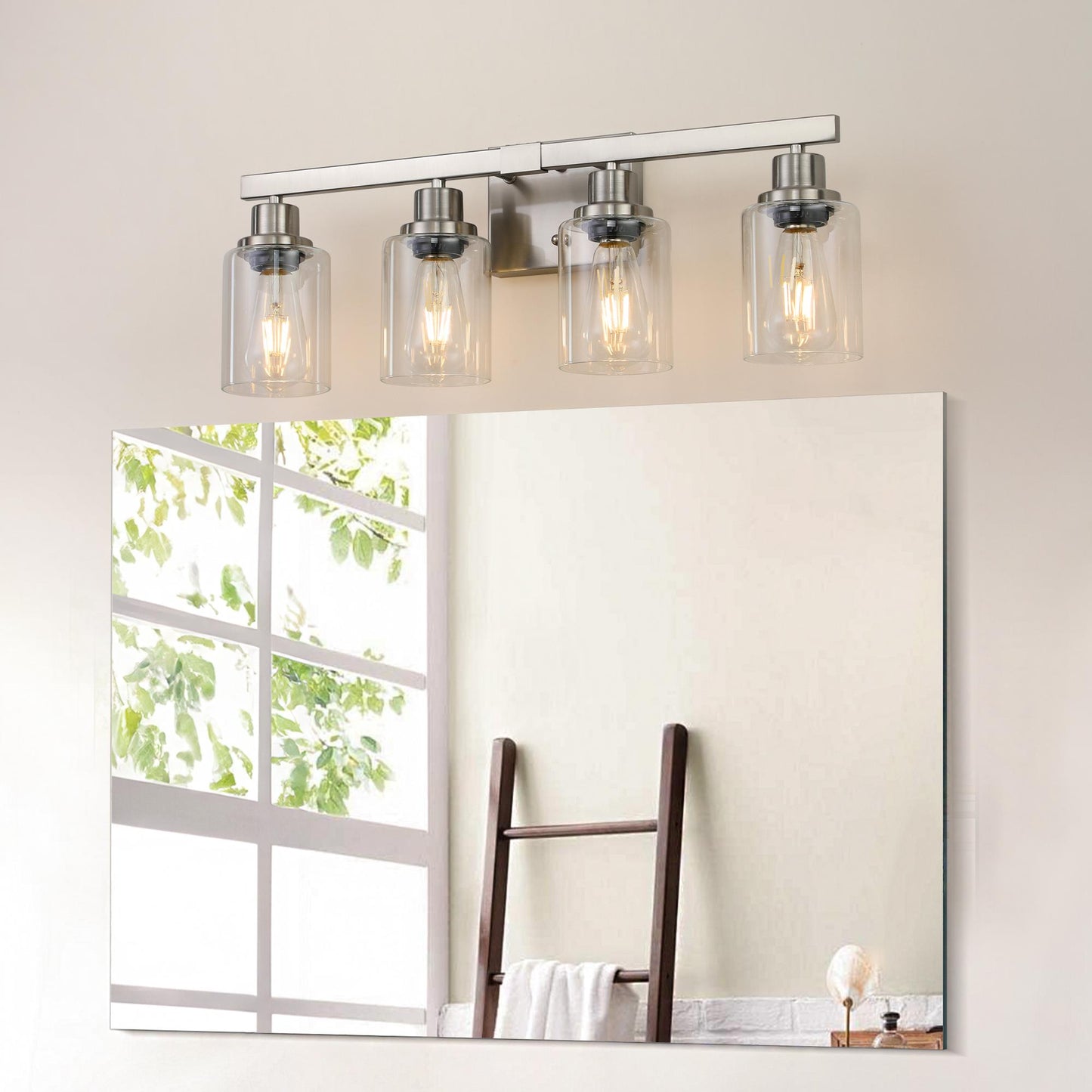 24" Modern 4-Light Bathroom Vanity Light Fixture - Brushed Nickel Finish with Clear Glass Shades, Perfect for Bathroom, Vanity, and Dressing Area Lighting (No Bulbs)