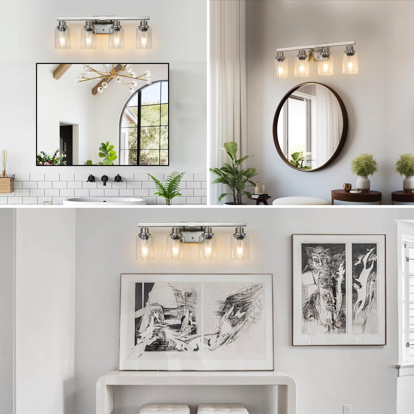 24" Modern 4-Light Bathroom Vanity Light Fixture - Brushed Nickel Finish with Clear Glass Shades, Perfect for Bathroom, Vanity, and Dressing Area Lighting (No Bulbs)