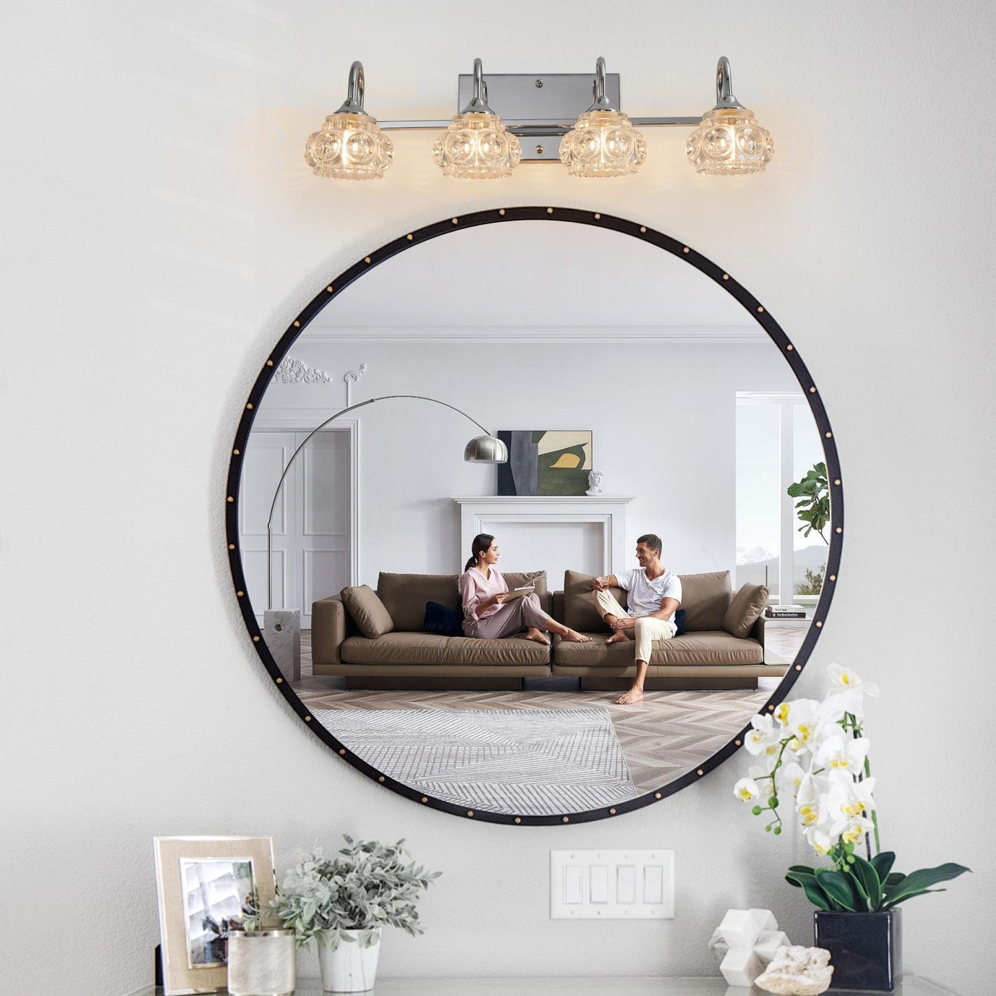 23" Brushed Nickel Finish Vintage Crystal Vanity Light - Elegant 4-Light Bathroom Mirror Fixture with Clear Glass Shades (No Bulbs)