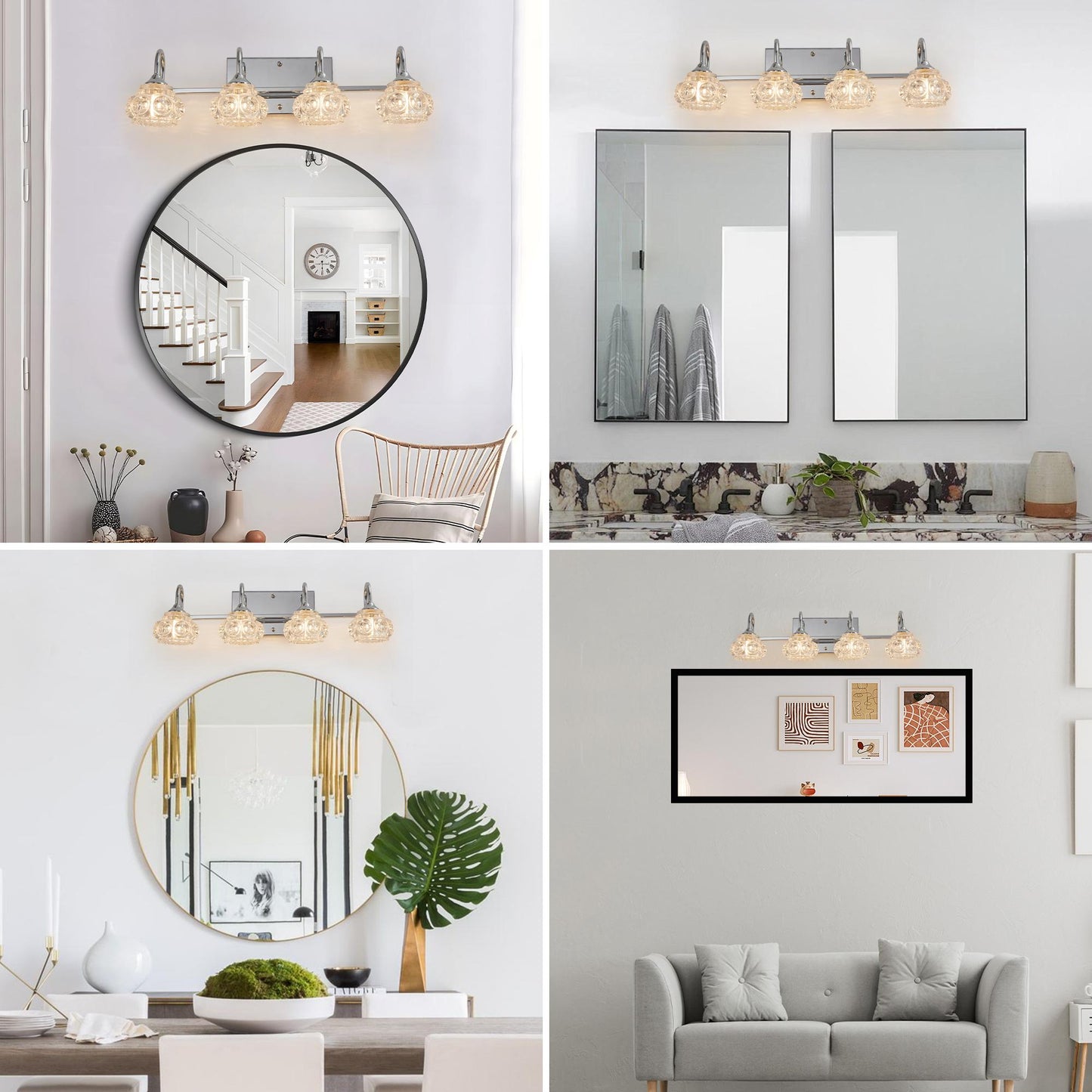 23" Brushed Nickel Finish Vintage Crystal Vanity Light - Elegant 4-Light Bathroom Mirror Fixture with Clear Glass Shades (No Bulbs)