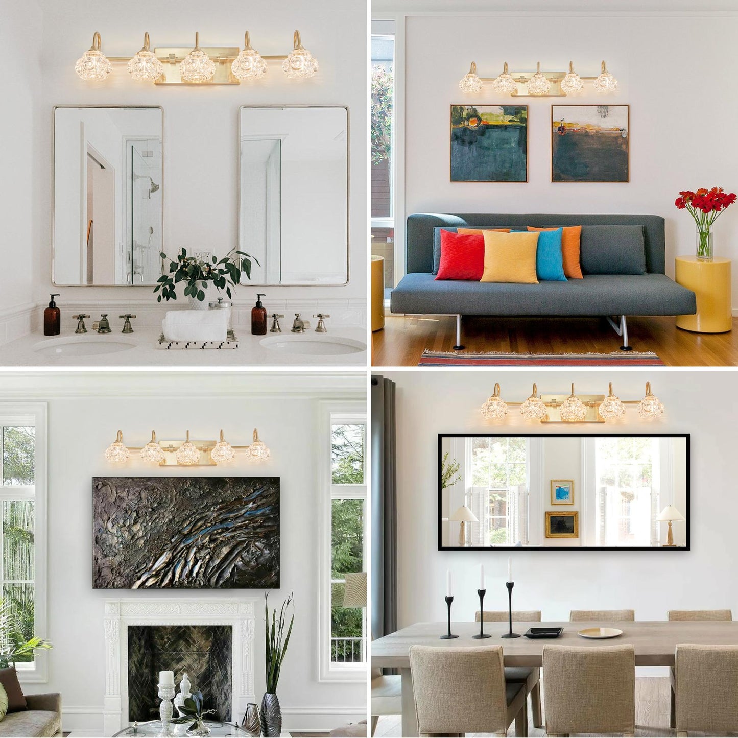 29" Modern Crystal Bathroom Vanity Light, 5-Light Golden Wall Sconce with Clear Glass Shade, Elegant Wall Mount Lighting for Bathroom, Powder Room, or Vanity Mirror (No Bulbs)