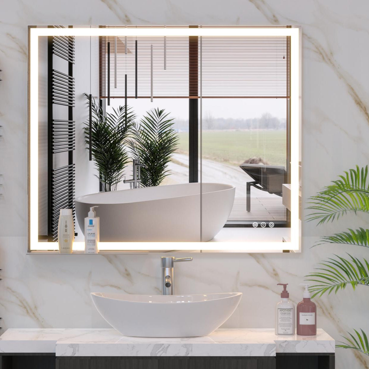 30x36 inch LED Bathroom Vanity Mirror Wall Mounted Adjustable White/Warm/Natural Lights Anti-Fog Touch Switch with Memory Modern Smart Large Bathroom Mirrors