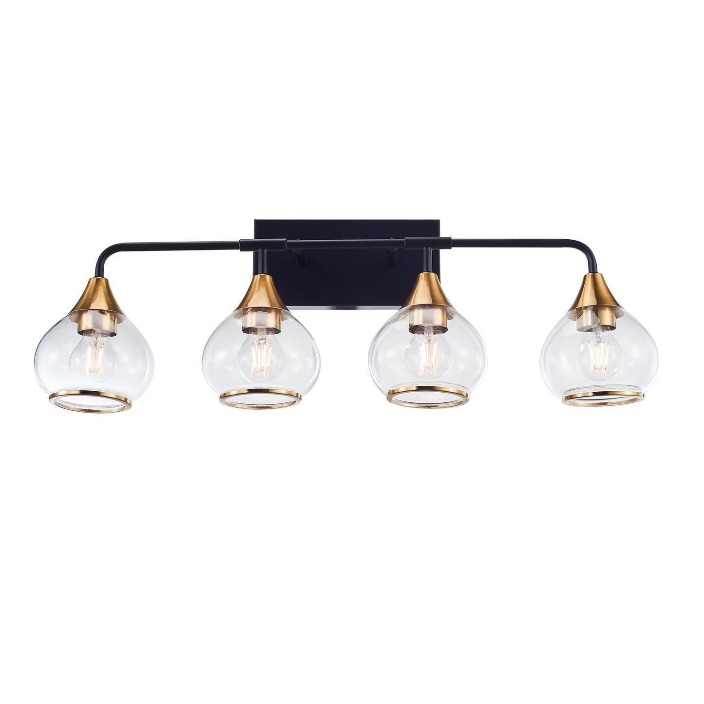 Home Decorative Bedroom Bathroom Vanity Light Matte Black Antique Brass Iron Glass 4-Light E26 Bulb Wall Mounted Light