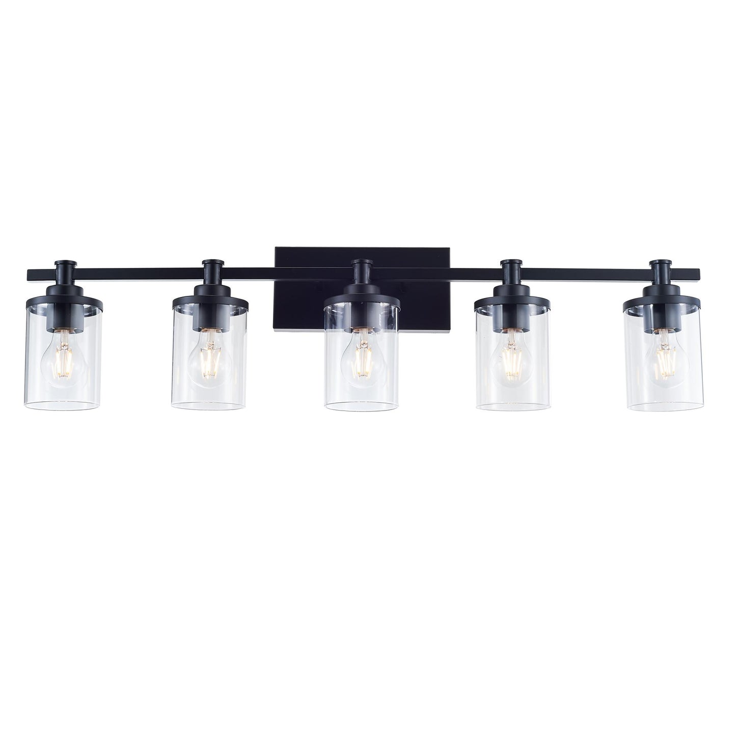 5-Light E26 Bulb Vanity Lights,Matte Black Bathroom Vanity Light Fixtures with Clear Glass, Indoor Wall Light for Bathroom, Living Room, Mirror, Bedroom,Hallway