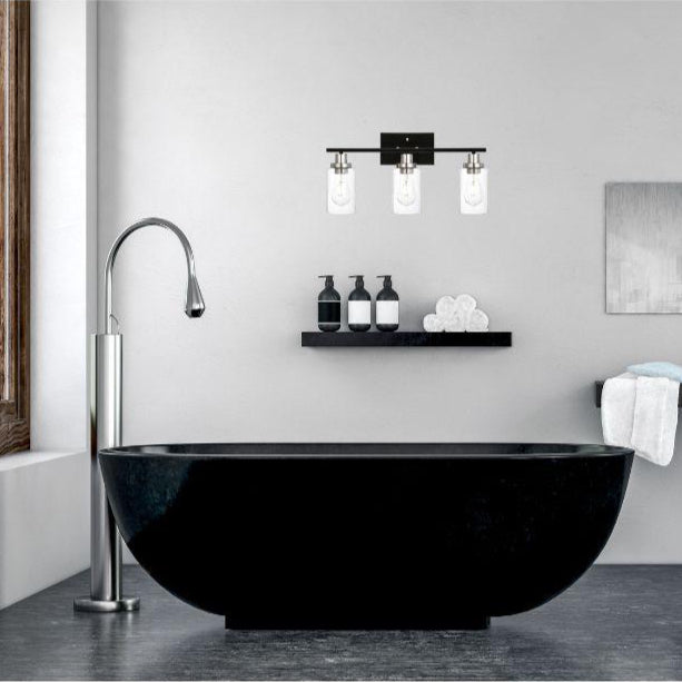 Modern Bathroom Lighting with Clear Glass Shade, 3-Light Black Vanity Light Wall Mount Lamp for Bedroom Vanity Table Bathroom Dressing Table, Brushed Nickel Finish Socket