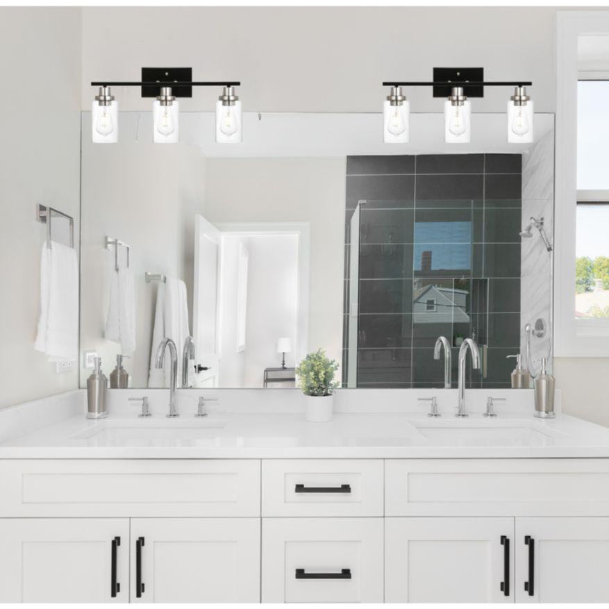 Modern Bathroom Lighting with Clear Glass Shade, 3-Light Black Vanity Light Wall Mount Lamp for Bedroom Vanity Table Bathroom Dressing Table, Brushed Nickel Finish Socket