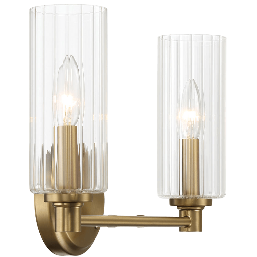 Regal Double Light Vanity With Clear Ribbed Glass - Satin Brass