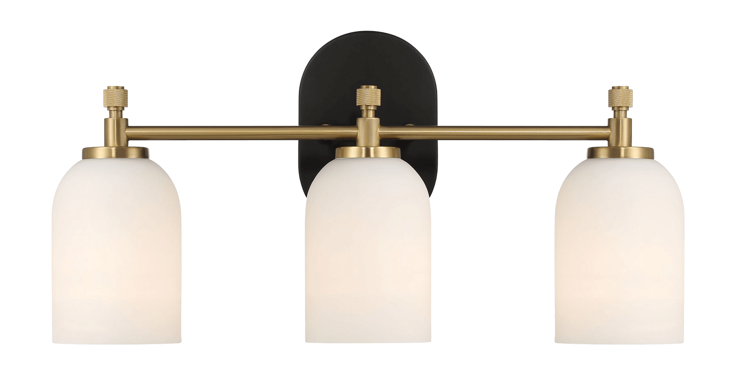 Meadows Three Lights Vanity Brushed Gold Bathroom Wall Light for Bathroom Over Mirror 20.5"W × 10.125"H × 5.5"E with White Frosted Glass