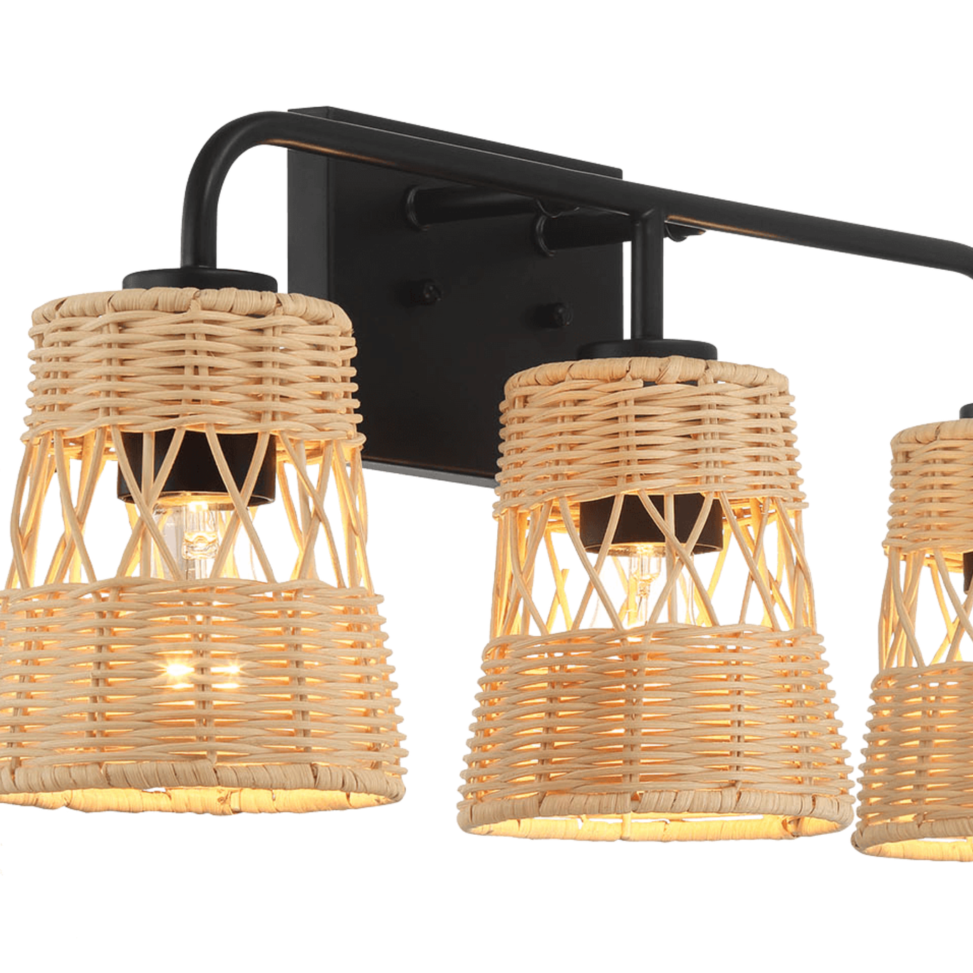 Moonlit Three Lights Wall Sconce With Rattan Shade, Bathroom Lighting Fixtures Over Mirror