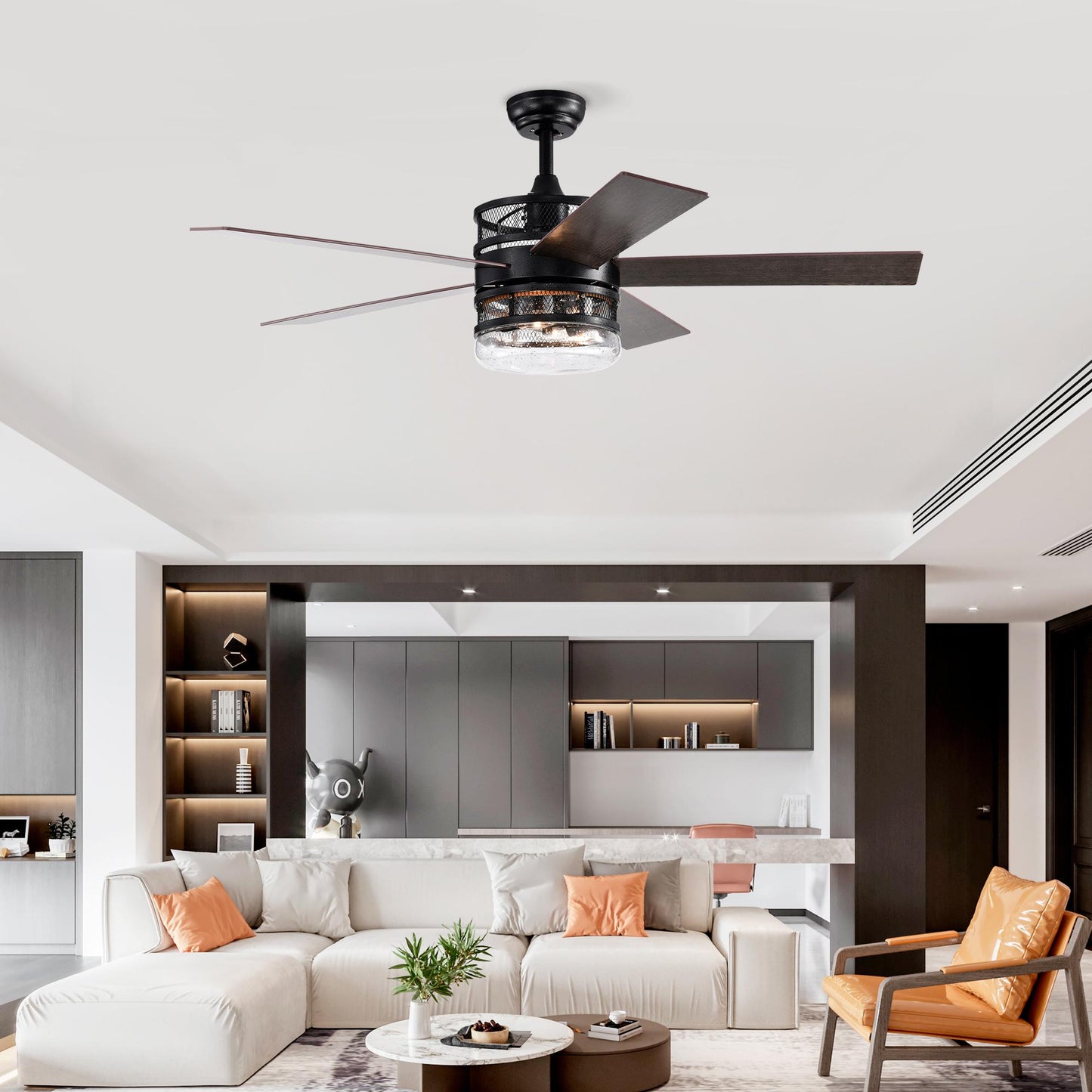 52-inch 5-blade Lighted Ceiling Fan with Remote Control , Glass Shade (Optional Remote) --Matte Black