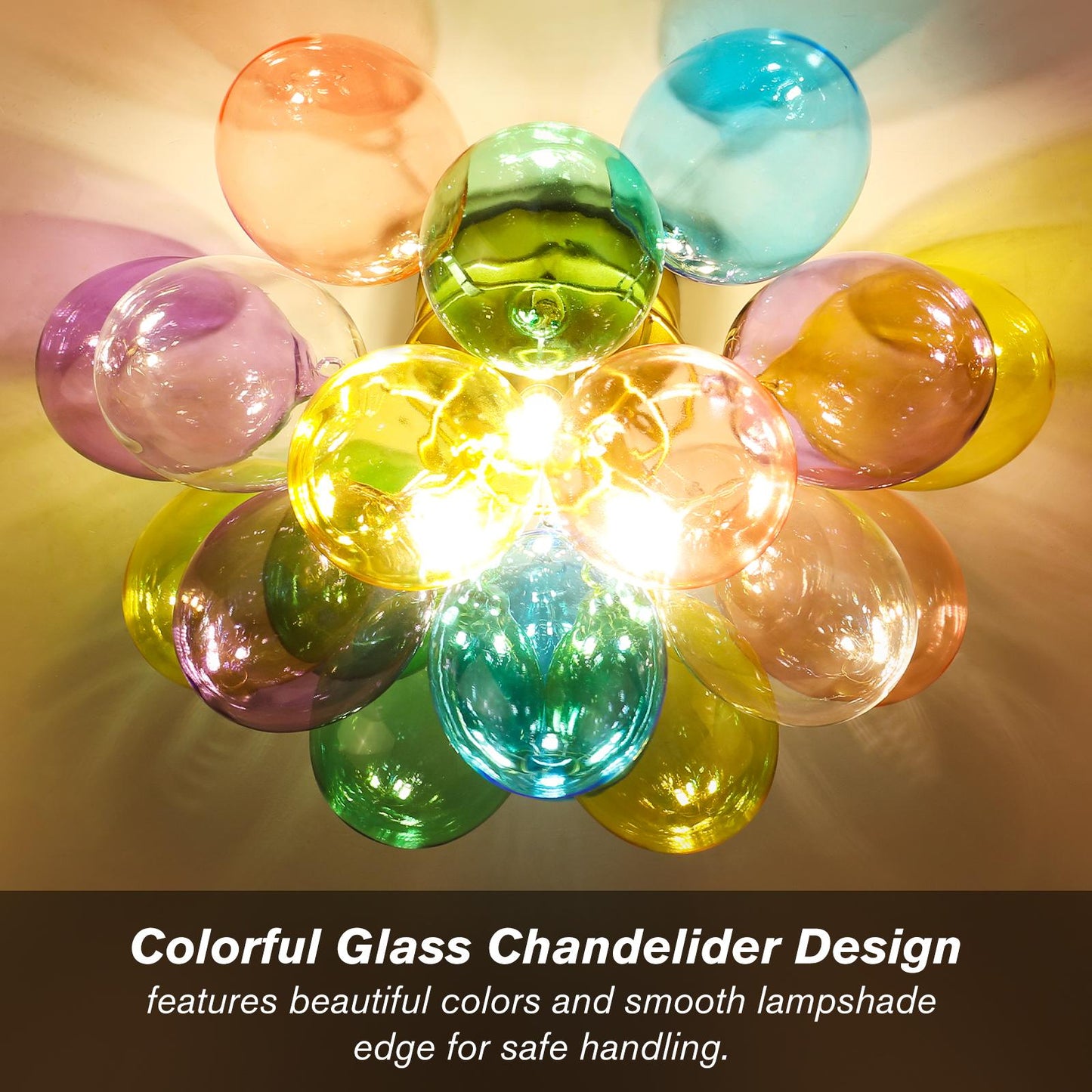 Colorful Glass Bubble Ball Swirled Glass Chandelier 15 Inch 3 Light, Small Pendant Light Fixture for Bedroom Study Restaurant