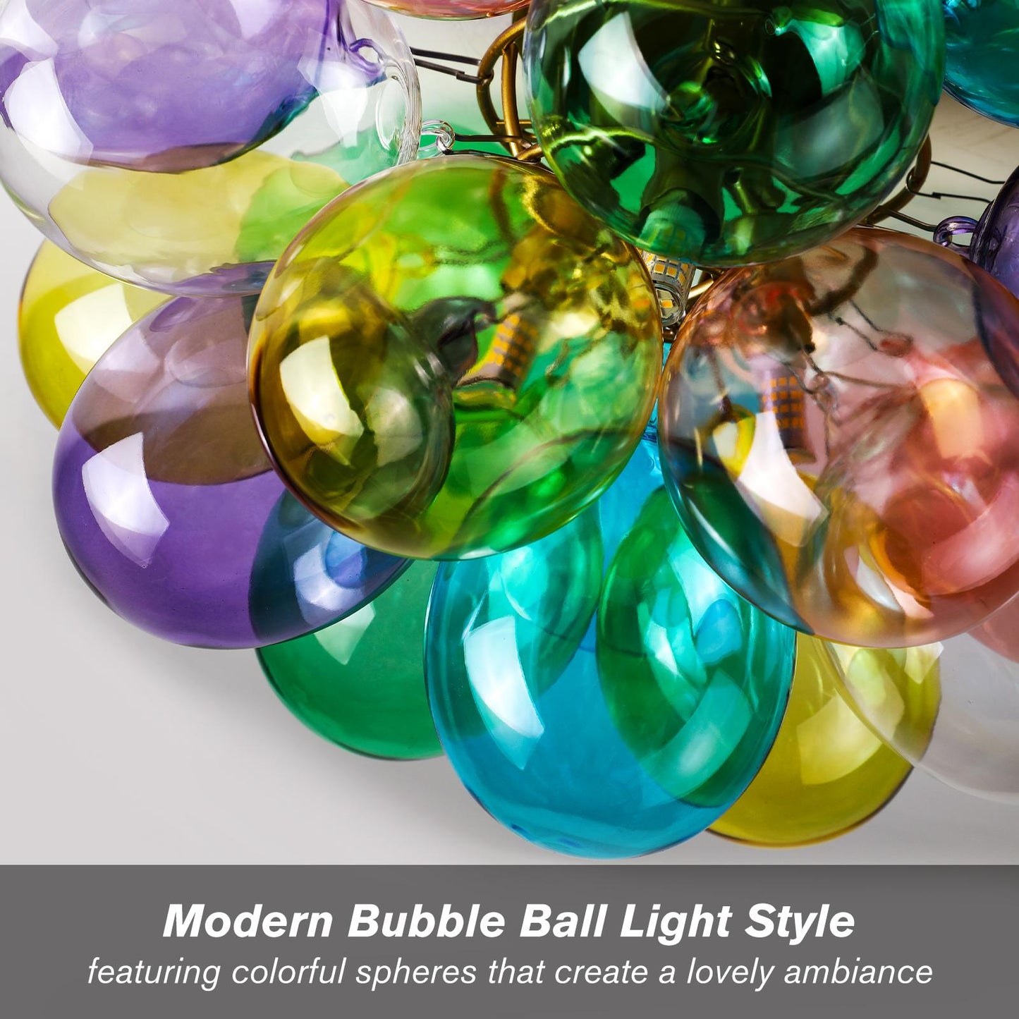 Colorful Glass Bubble Ball Swirled Glass Chandelier 15 Inch 3 Light, Small Pendant Light Fixture for Bedroom Study Restaurant