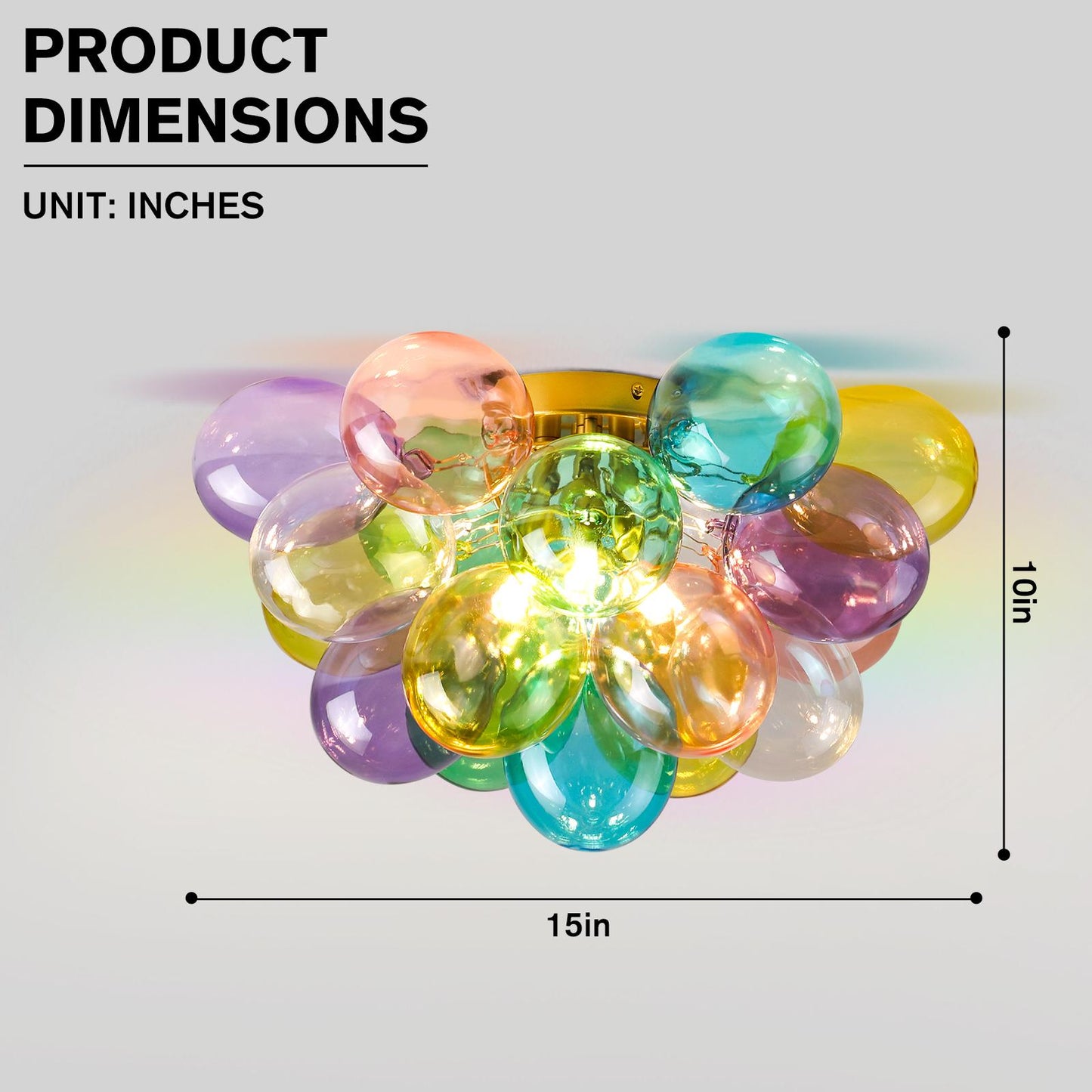 Colorful Glass Bubble Ball Swirled Glass Chandelier 15 Inch 3 Light, Small Pendant Light Fixture for Bedroom Study Restaurant