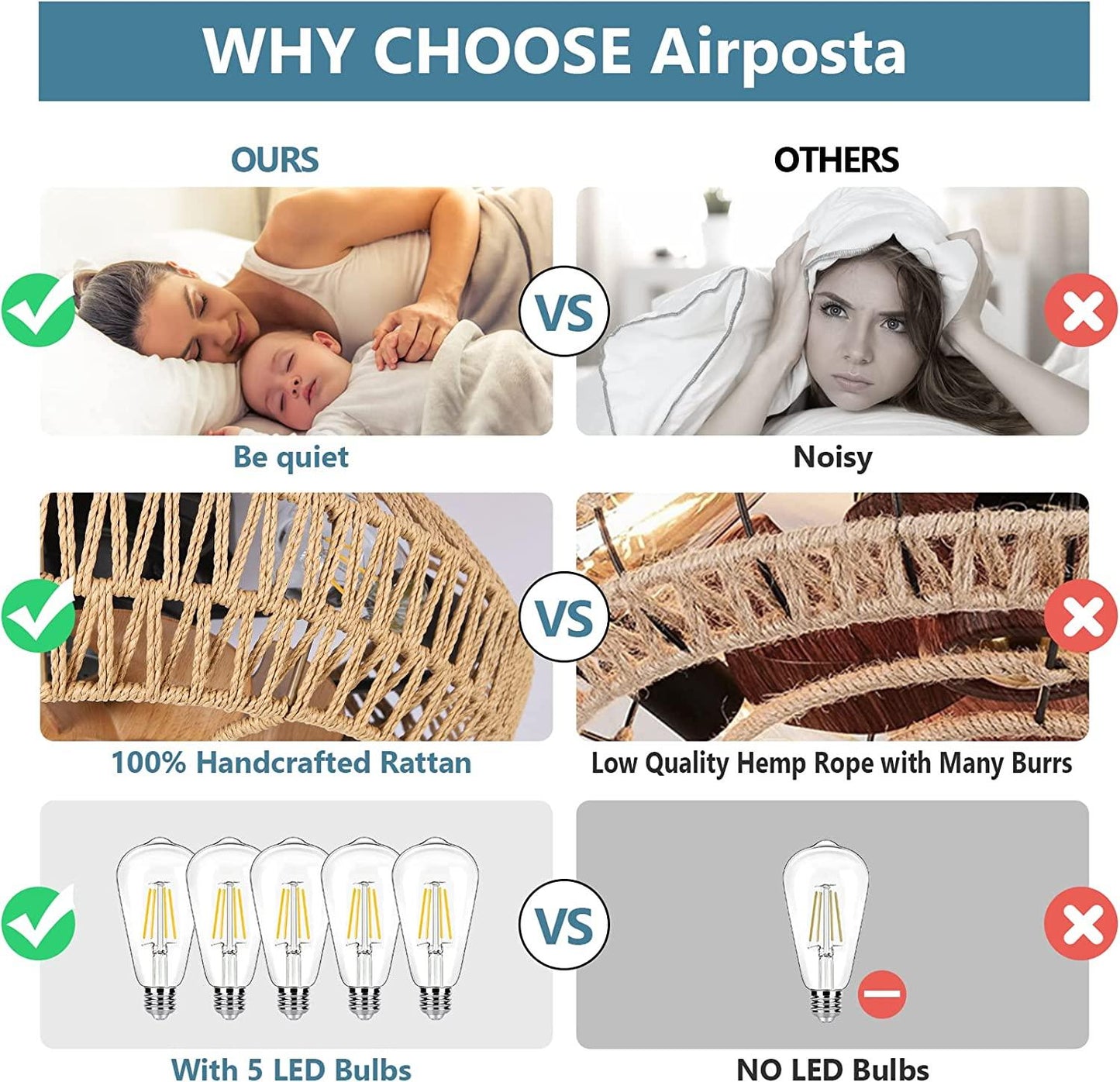 Rattan Ceiling Fan with 5 Bulbs