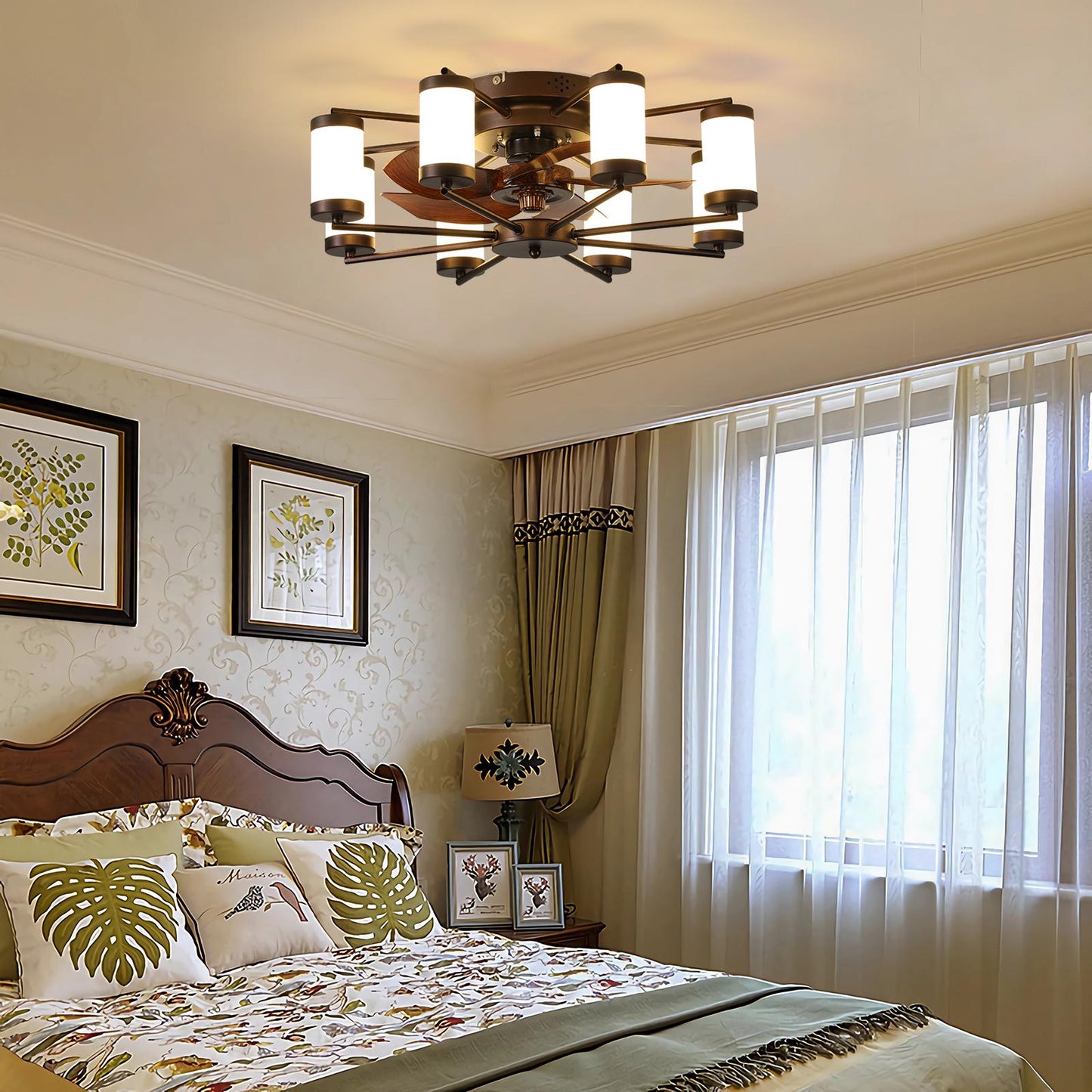 22-inch Modern Ceiling Fan with LED Light – 5-Blade Fan and Cylindrical Light Fixtures for Bedroom, Living Room, and Home Décor