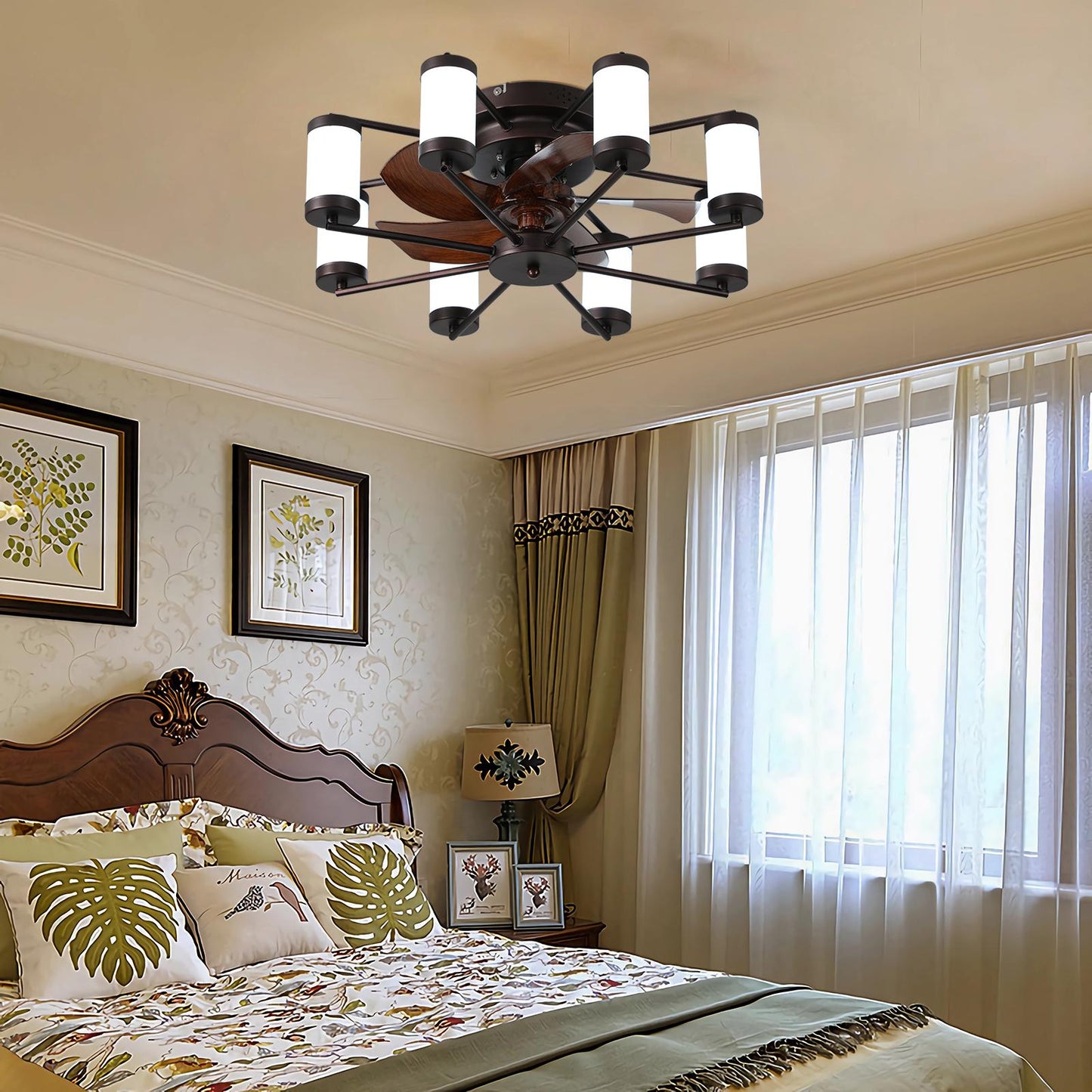 22-inch Modern Ceiling Fan with LED Light – 5-Blade Fan and Cylindrical Light Fixtures for Bedroom, Living Room, and Home Décor